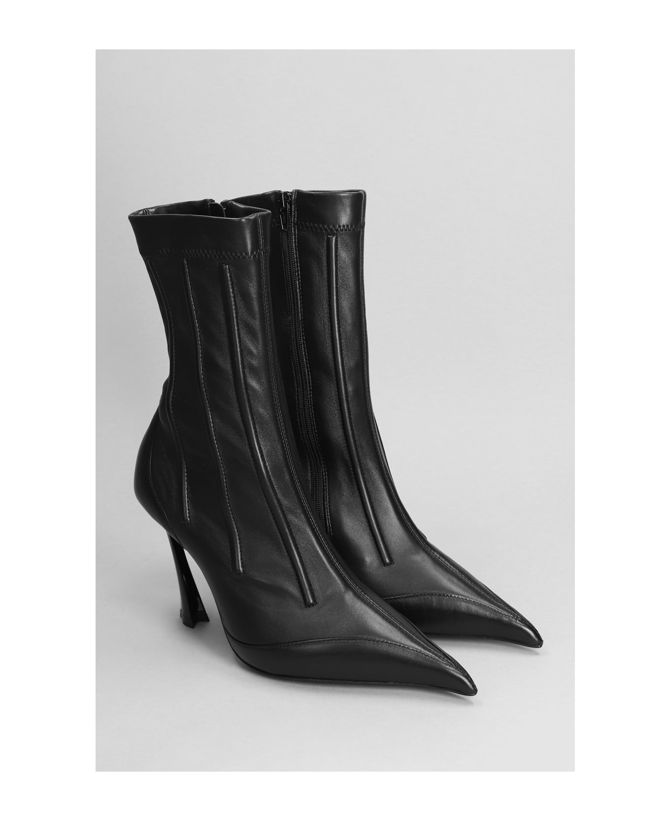 Mugler High Heels Ankle Boots In Black Leather - Black ブーツ