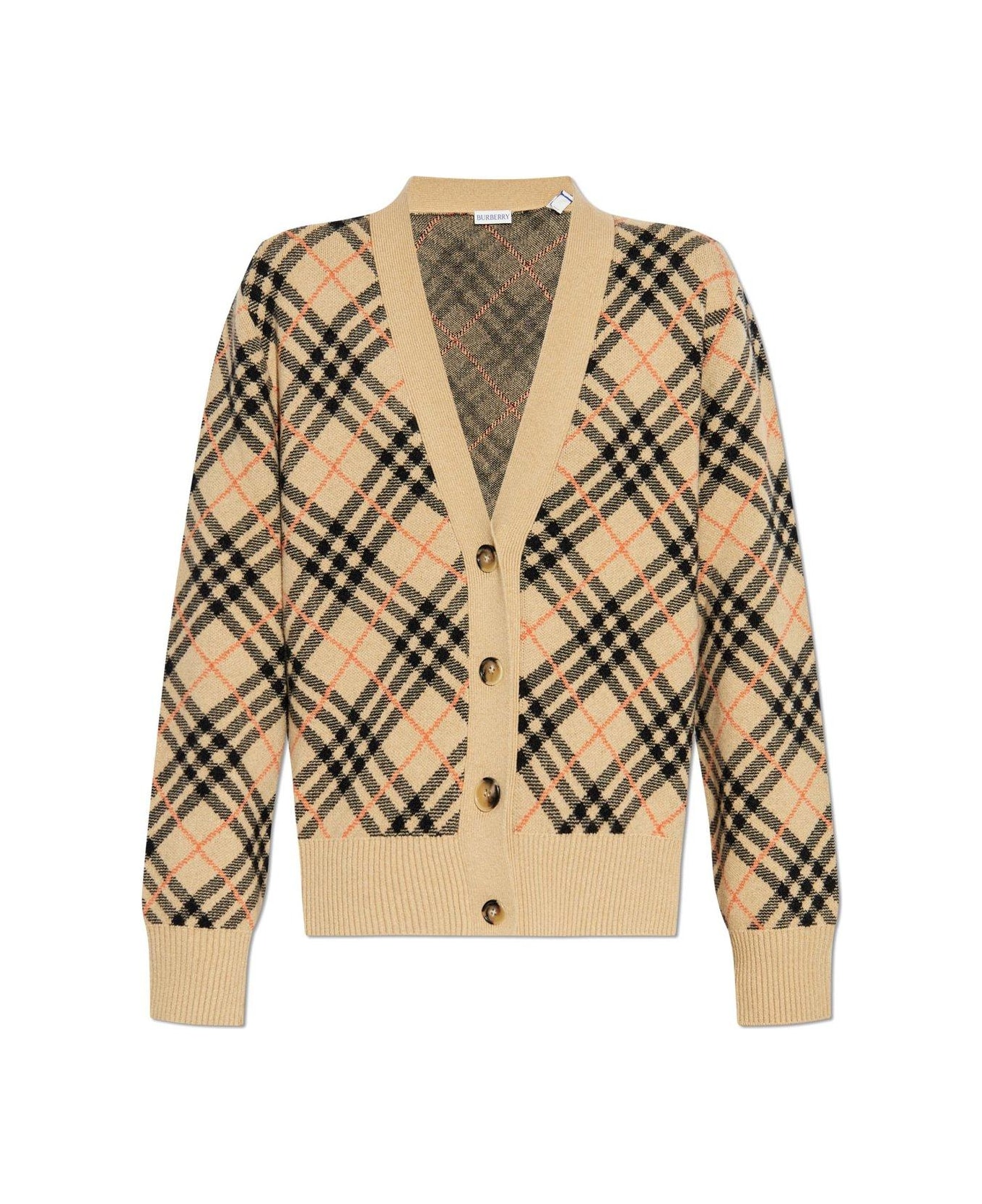 Burberry Checked V-neck Buttoned Cardigan - SAND IP CHECK