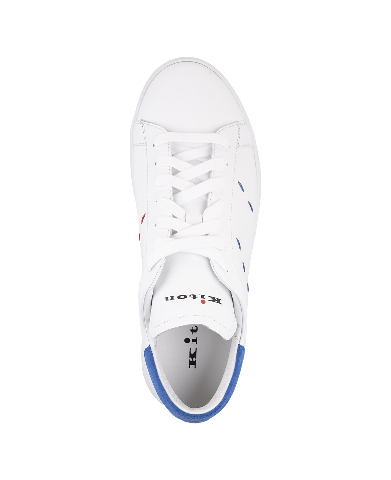 Kiton White Leather Sneakers With Blue Details - Blue