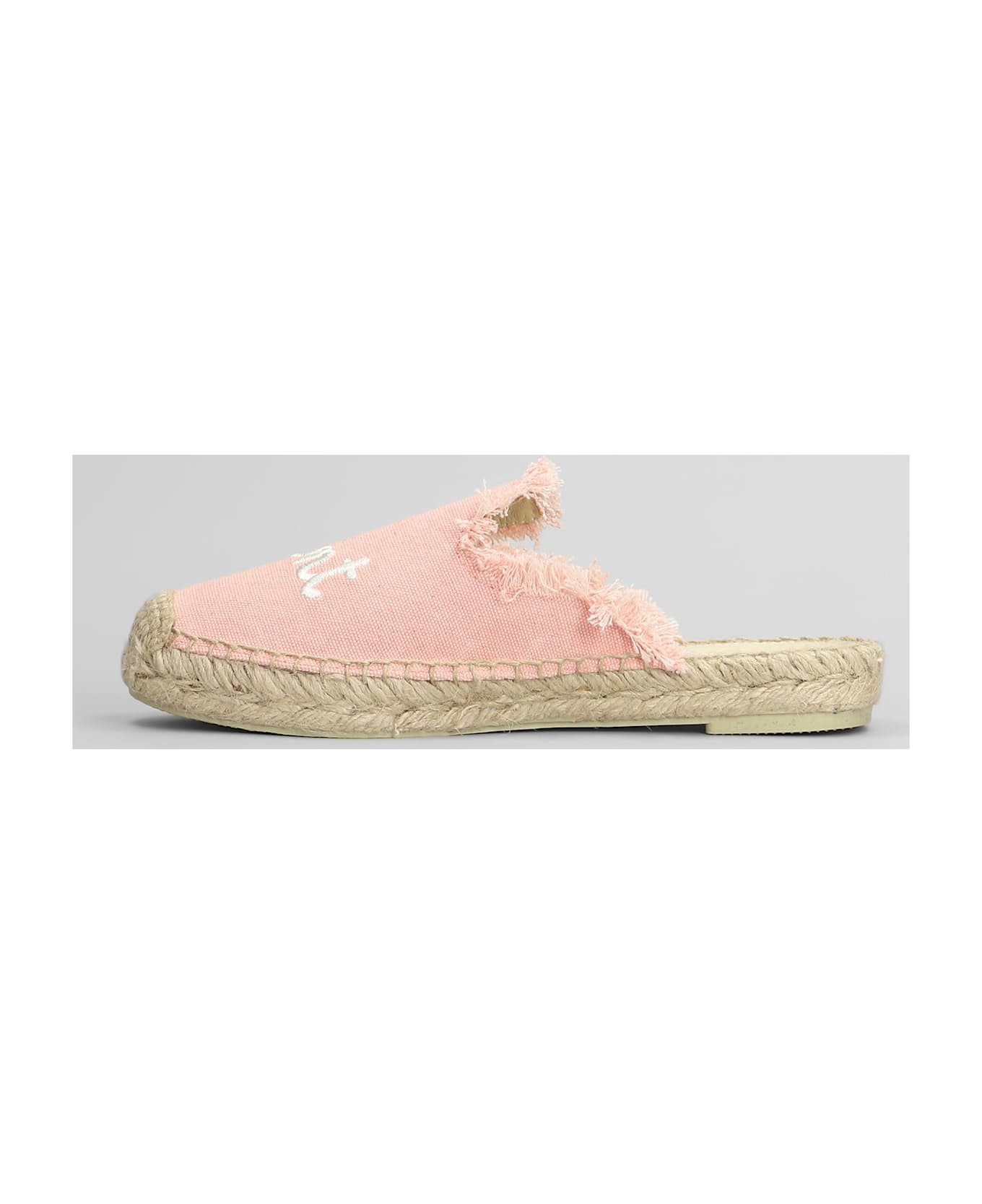 MC2 Saint Barth Isa Fringe Slipper-mule In Rose-pink Canvas - rose-pink