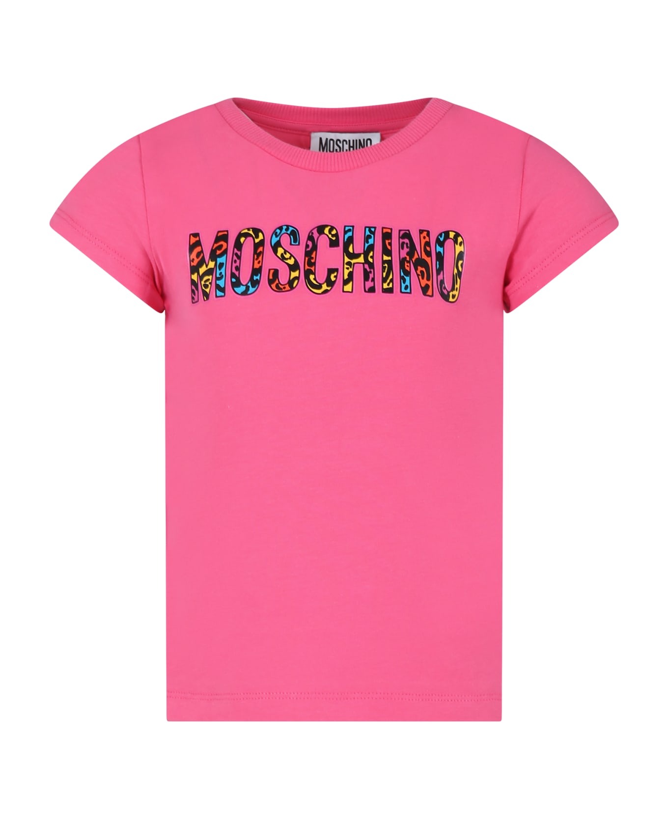 Moschino Fuchsia Crop T-shirt For Girl With Teddy Bears And Logo - Fuchsia