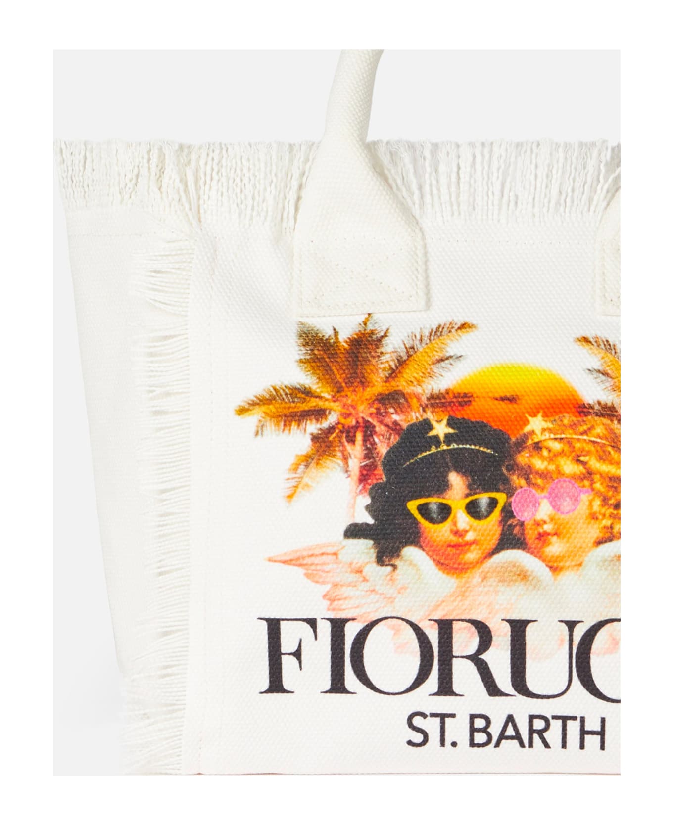 MC2 Saint Barth Colette White Cotton Canvas Handbag With Fiorucci Angels Print | Fiorucci Special Edition - WHITE