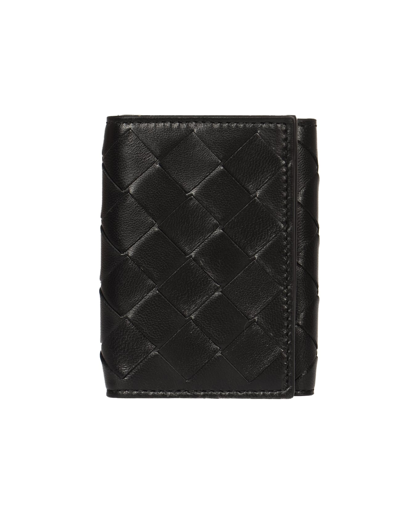 Bottega Veneta Weave Trifold Wallet - Black/Silver