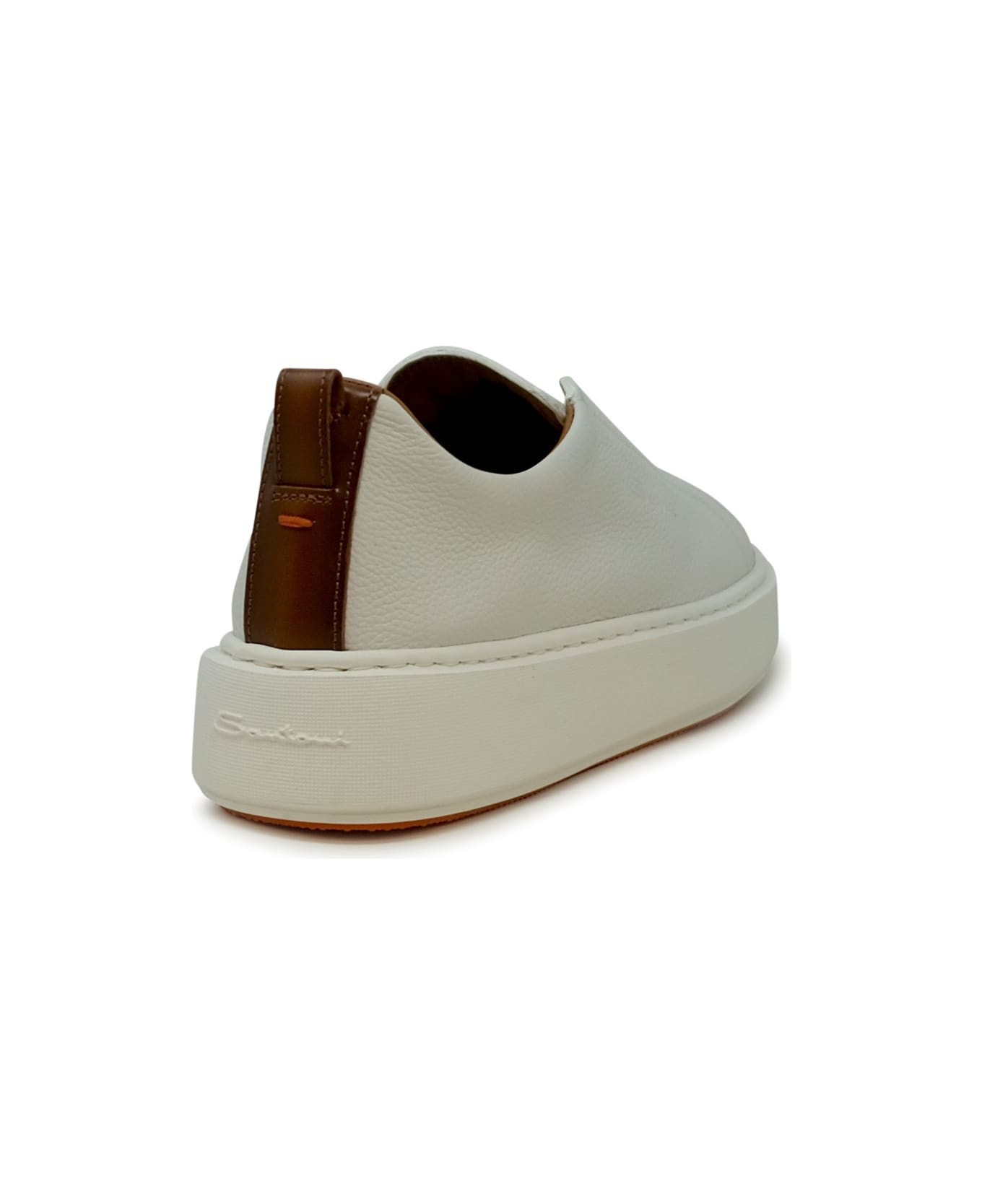 Santoni White Leather Sneaker - WHITE