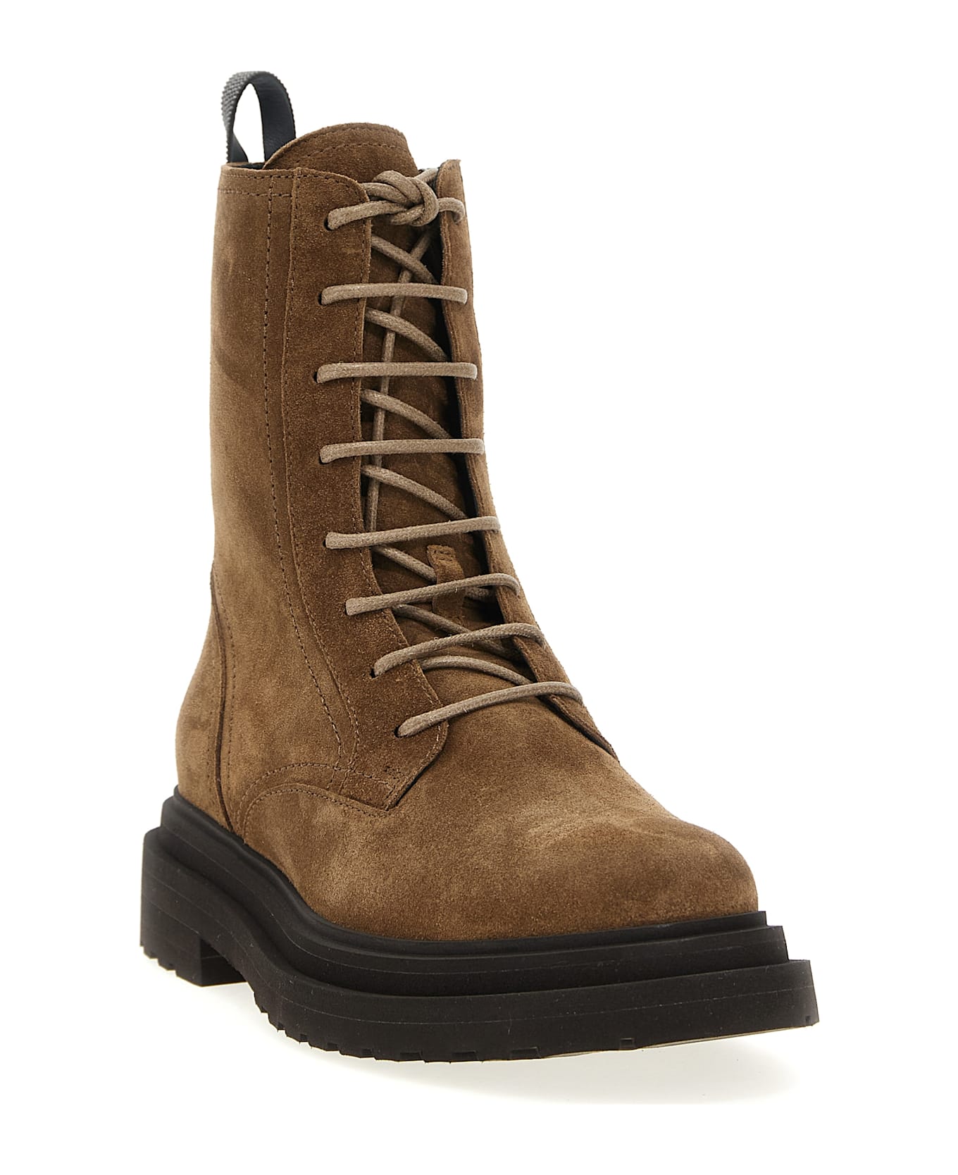 Brunello Cucinelli Suede Combat Boots Monile - Brown