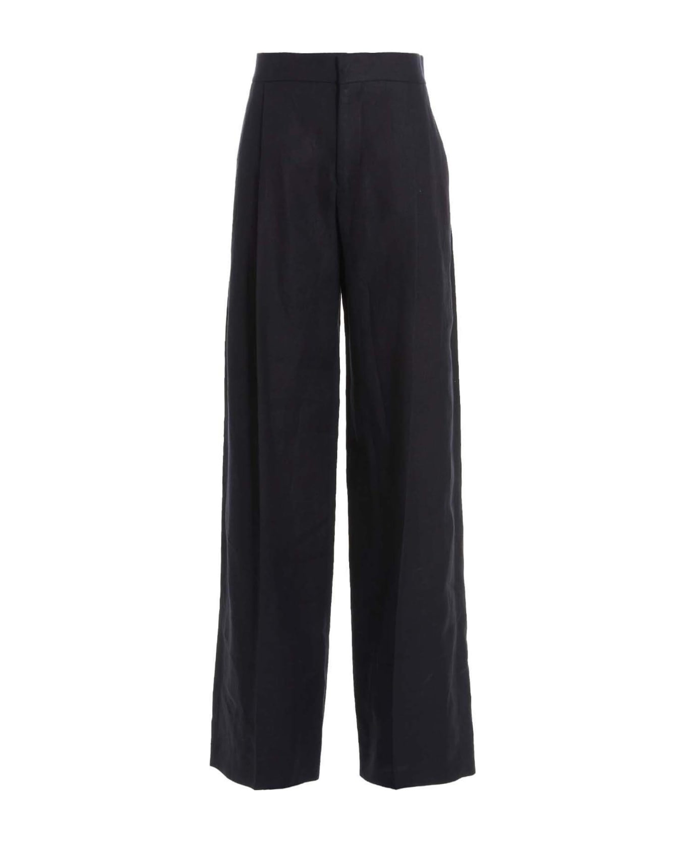 Chloé Linen Pants With Front Pleats - M Abyss Blue ボトムス