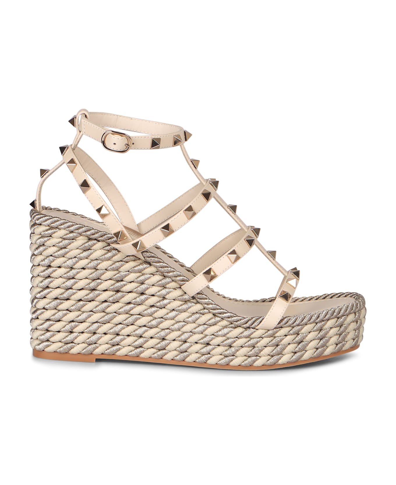 Valentino Garavani Rockstud Leather Wedges - panna