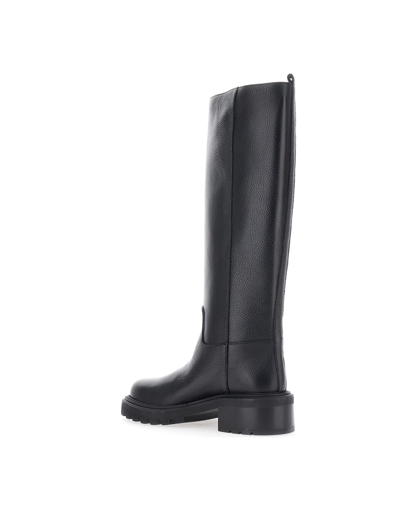 Via Roma 15 Black Knee-high Slip-on Boots In Grained Leather Woman - Black