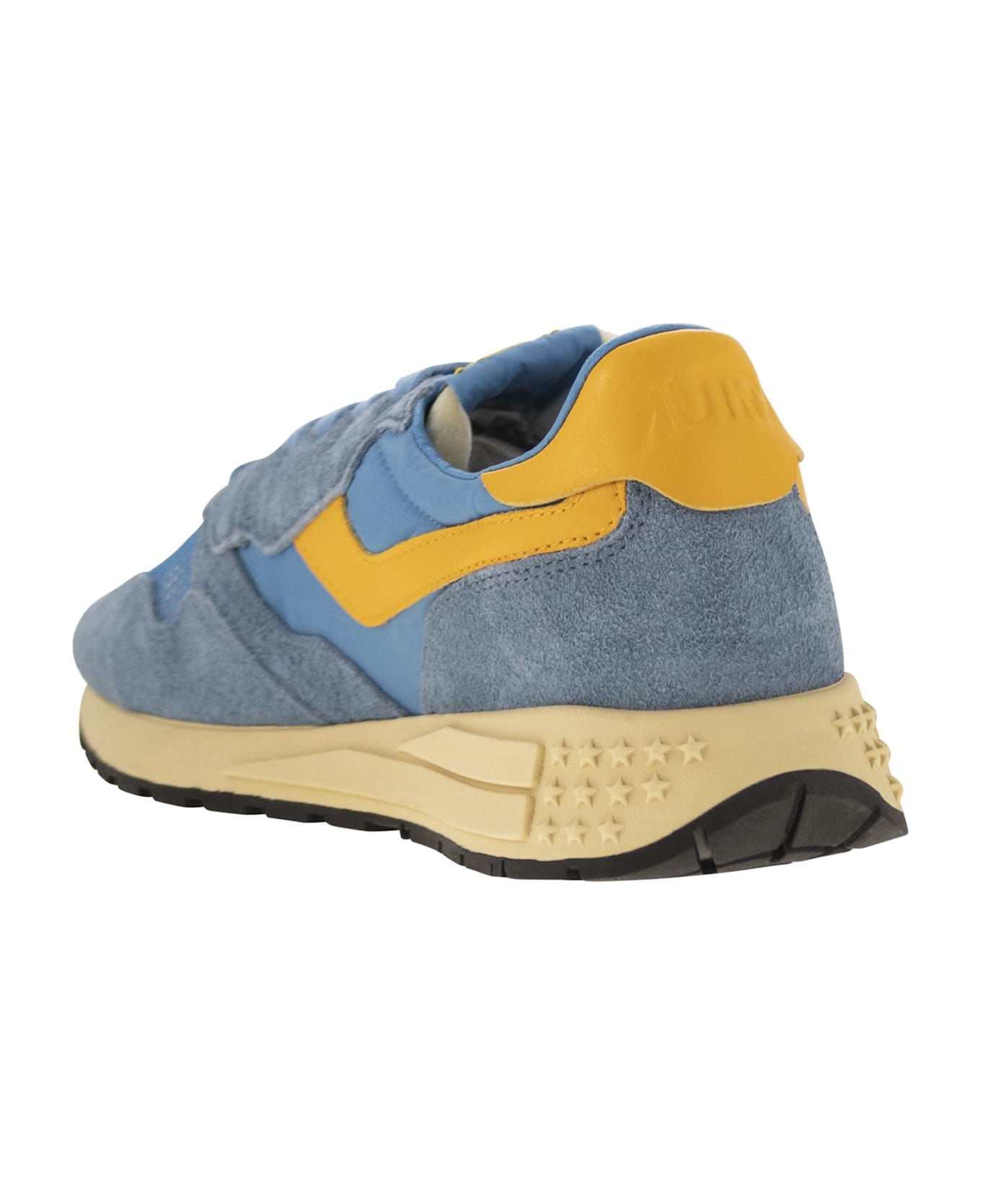 Autry Reelwind - Suede And Technical Textile Trainer - Light Blue/yellow