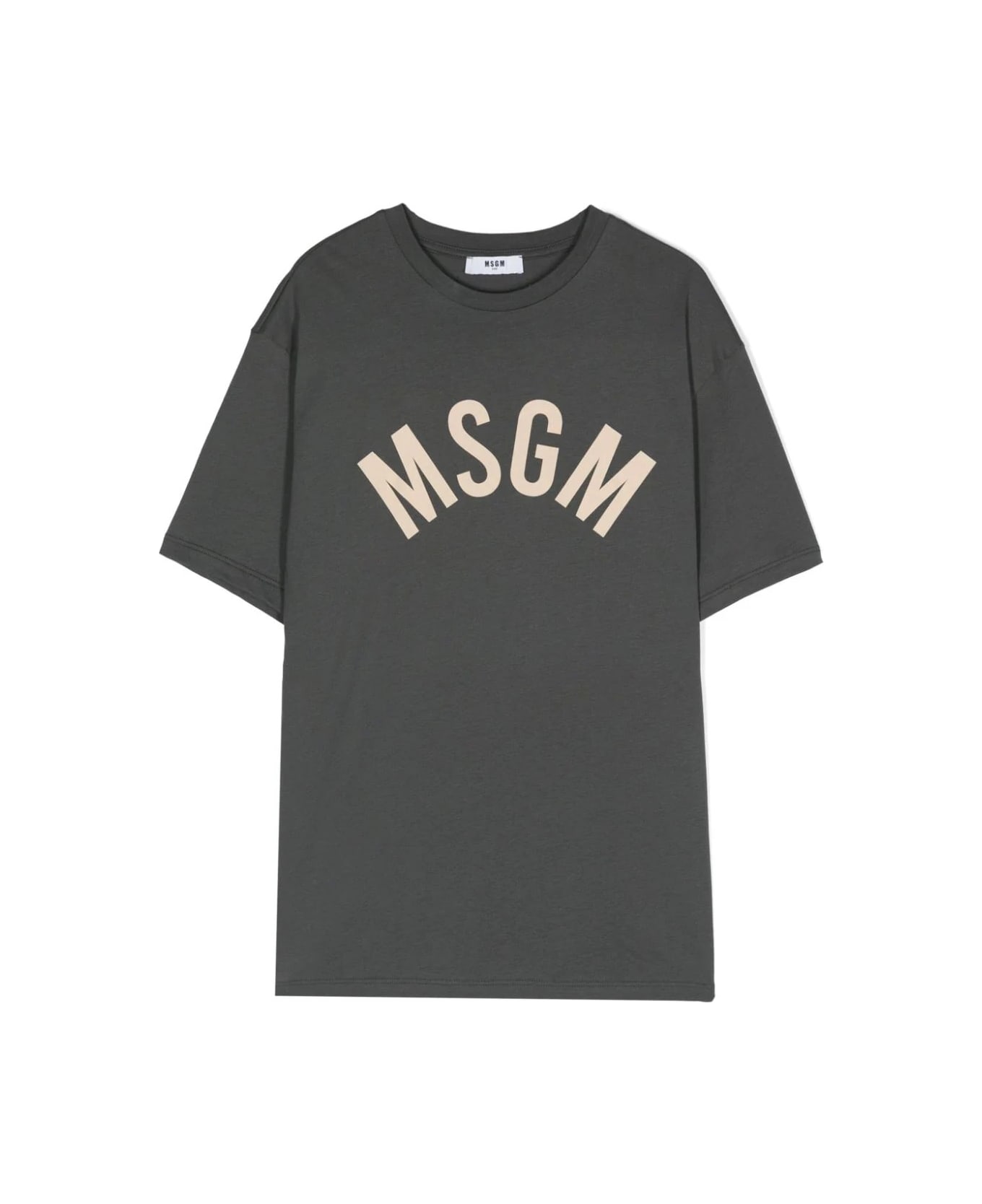 MSGM Grey T-shirt With Arched Logo - Piombo