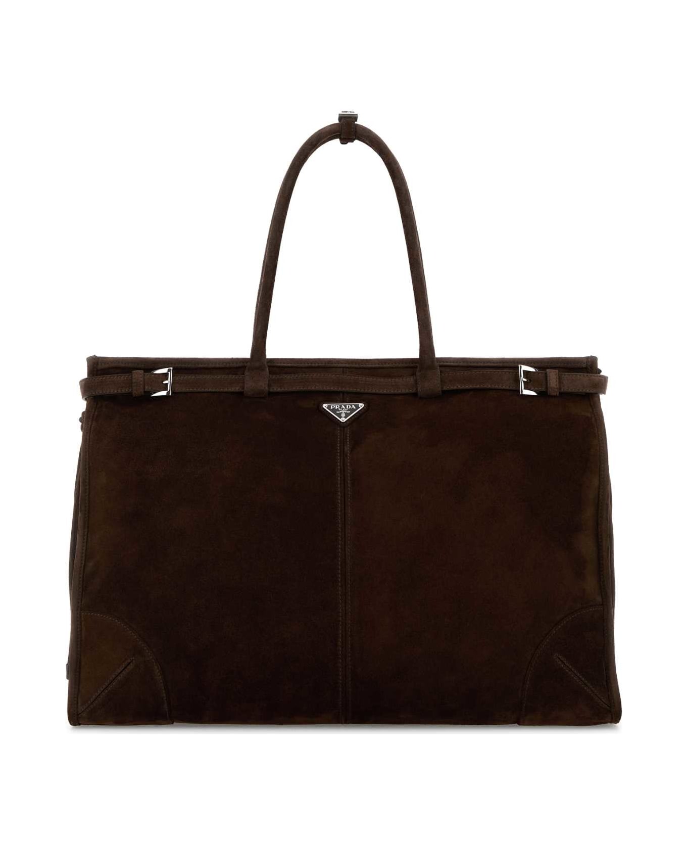 Prada Dark Brown Suede Shopping Bag - MORO