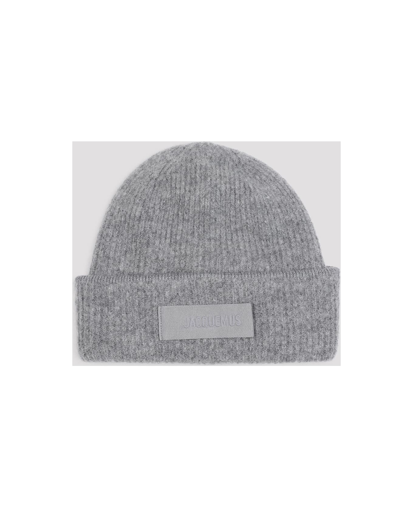 Jacquemus Logo Patch Ribbed Beanie - Dark Grey