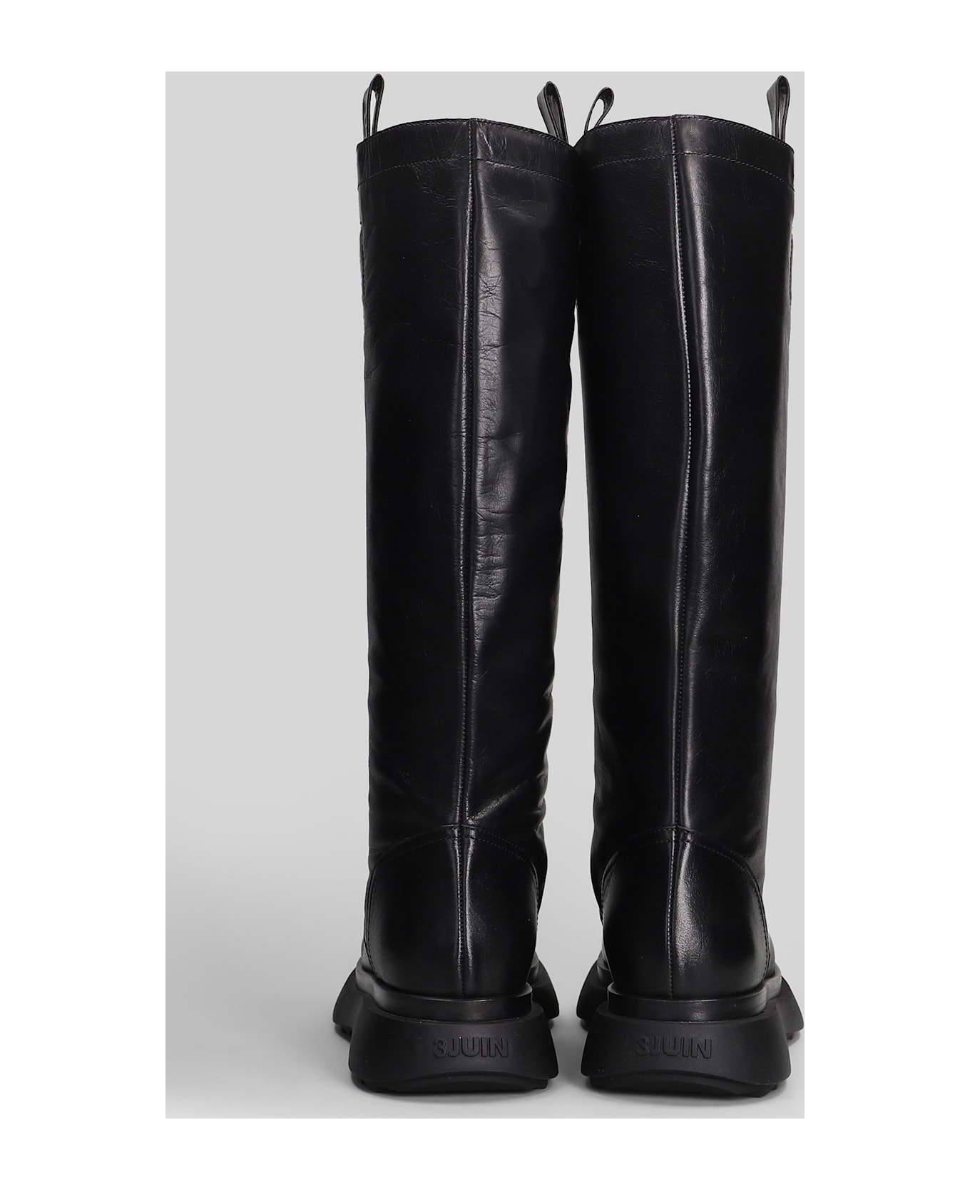 3JUIN Genny 010 Low Heels Boots In Black Leather - black