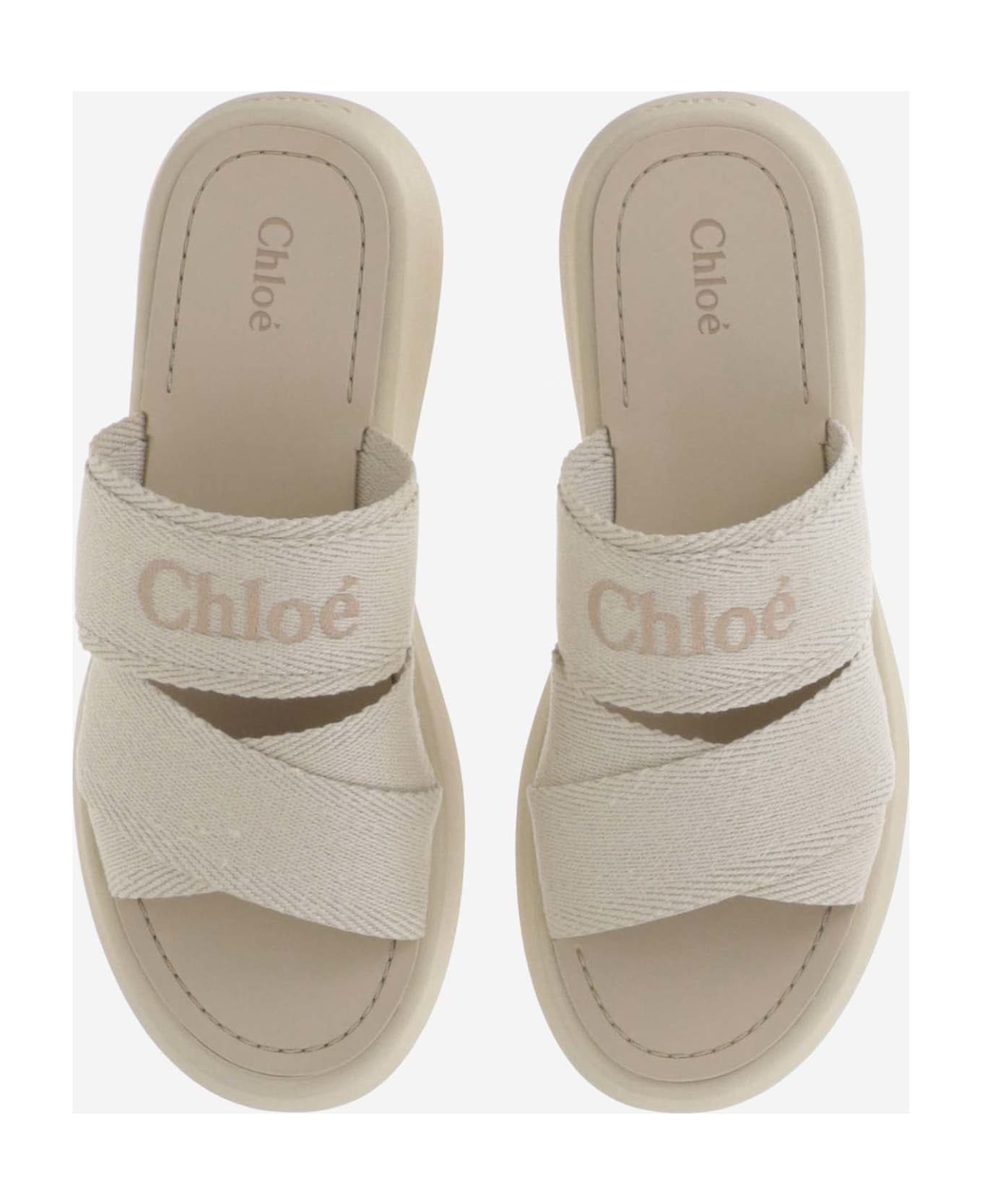 Chloé Canvas Sandals With Logo - Pearl beige