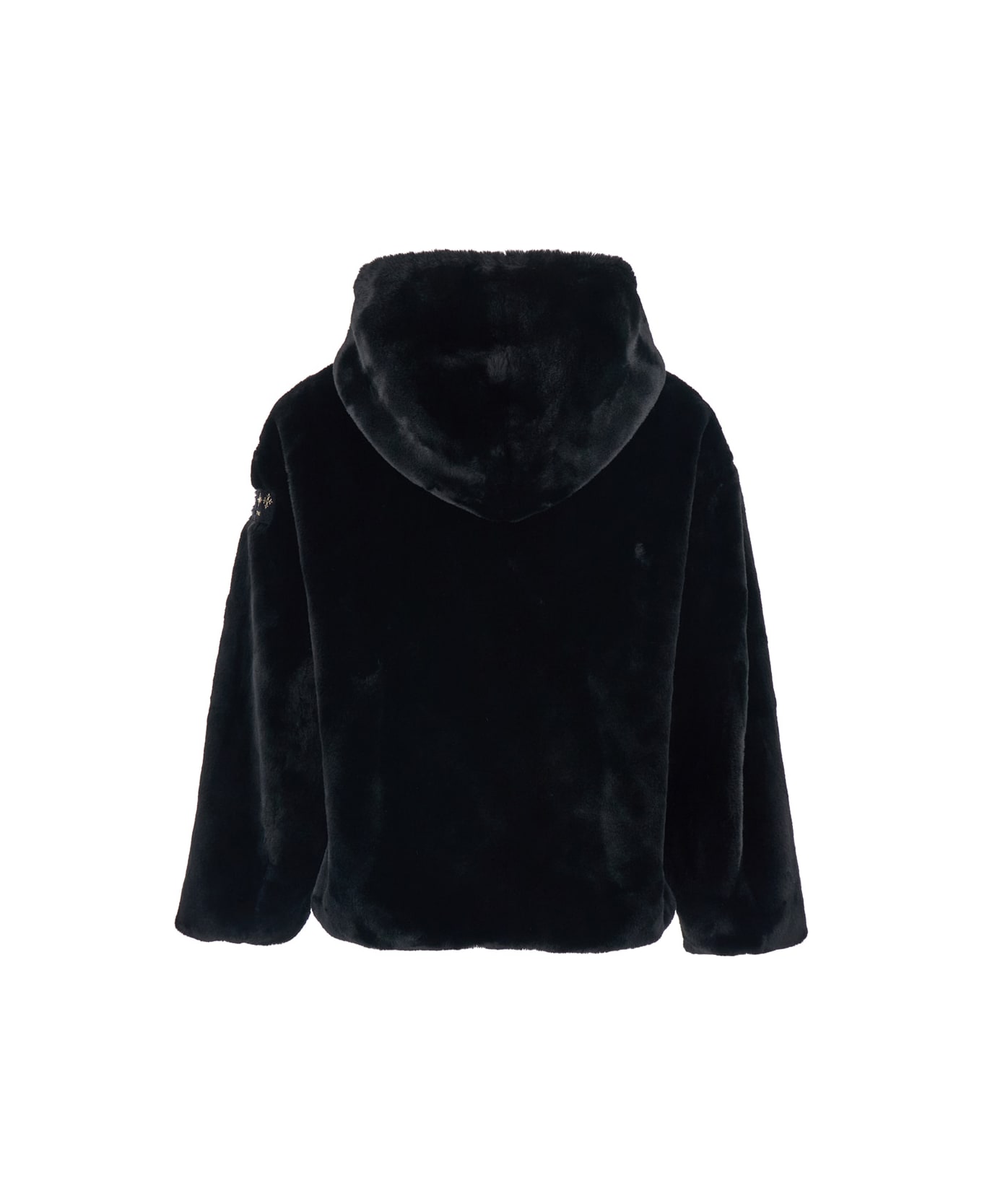 TATRAS 
yumola
 Black Jacket With Drawstring Hood And Logo Patch On The Sleeve In Ecofur Woman - Black