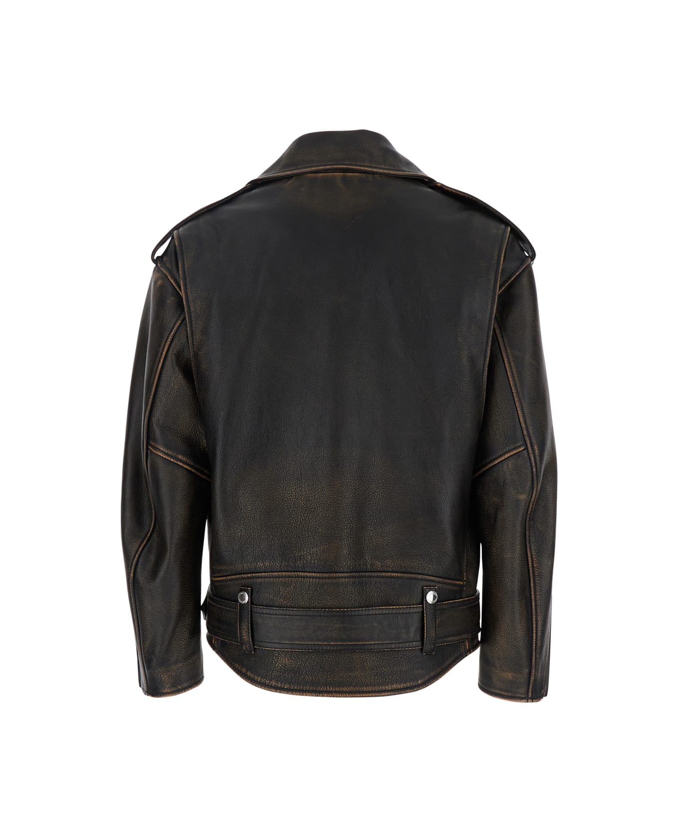 Alexander McQueen Antiqued Brown Biker Jacket With Wide Classic Lapels And Decentralized Zip Closure In Leather Woman - Brown