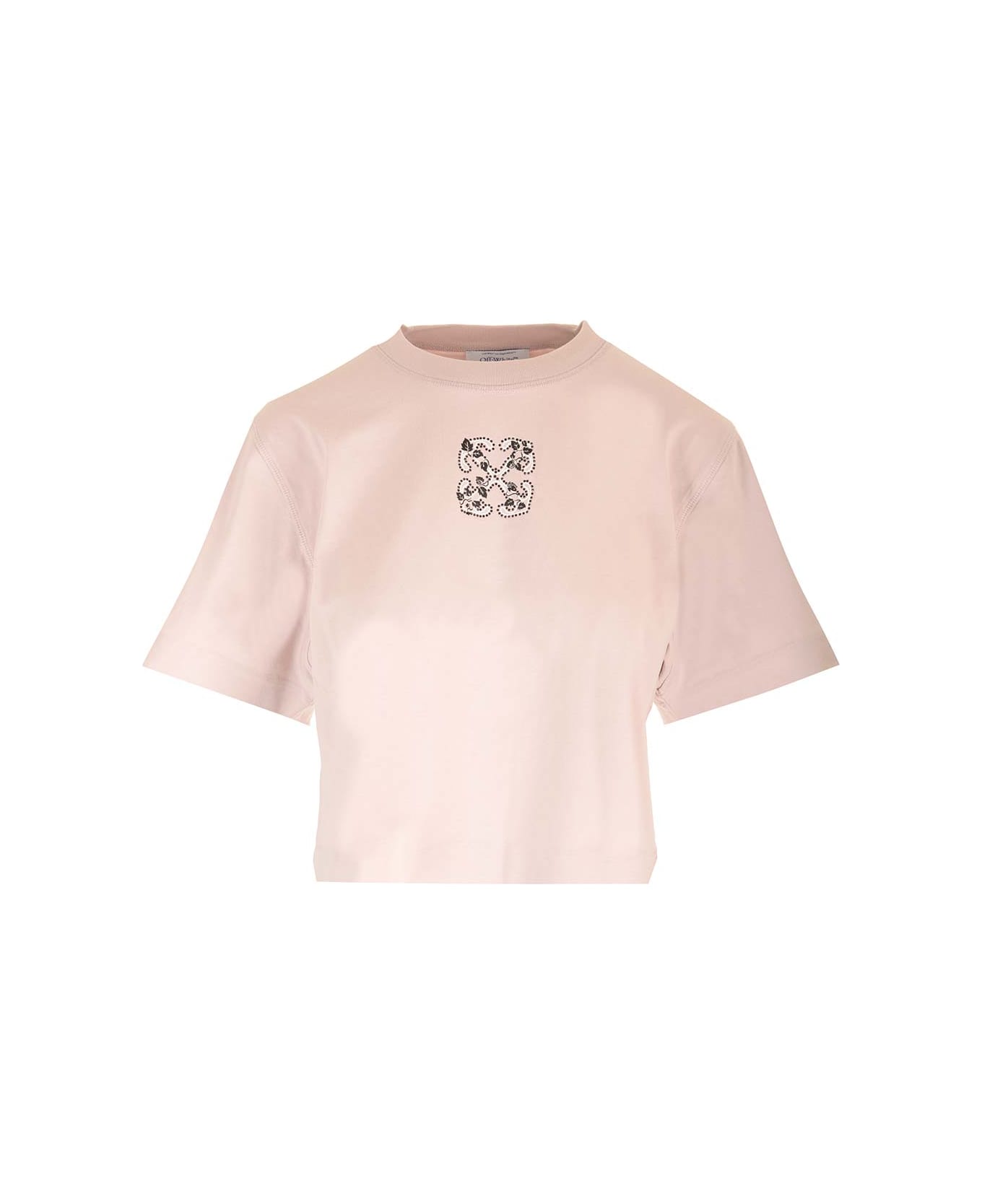 Off-White Cropped T-shirt With Arrow Motif - Pink Tシャツ