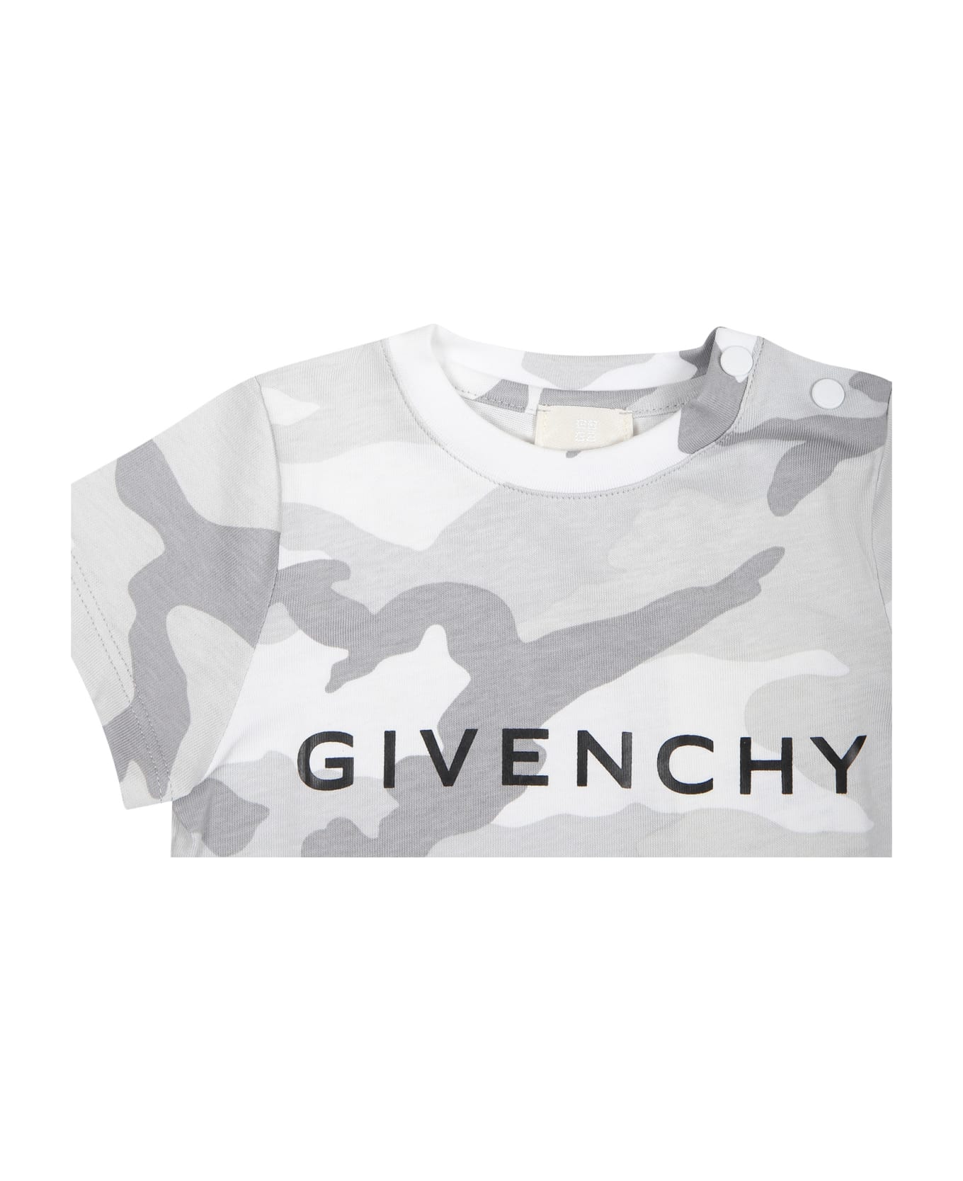 Givenchy Gray T-shirt For Baby Boy With Camouflage Print - Grey Tシャツ＆ポロシャツ