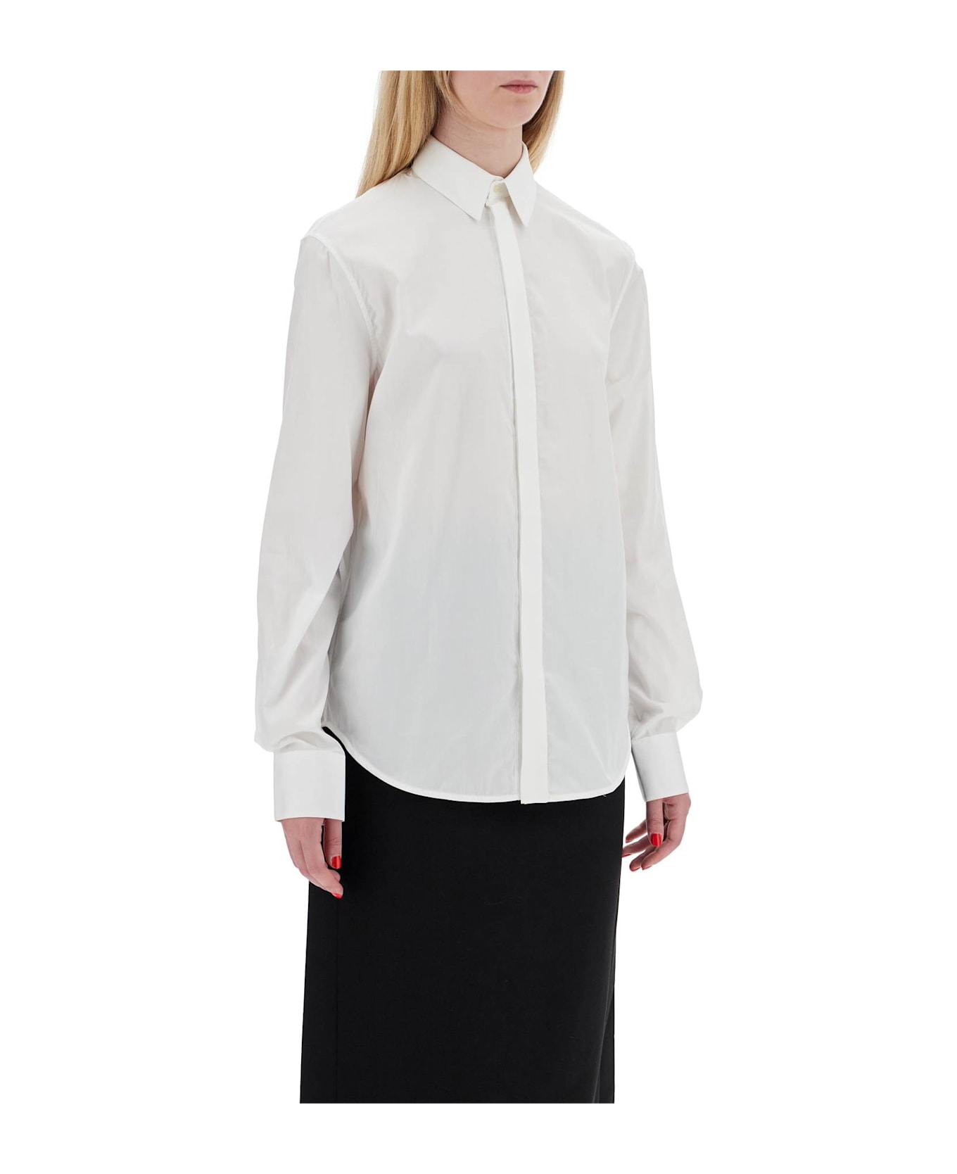 WARDROBE.NYC Flared Cotton Shirt For Women - WHITE (White)