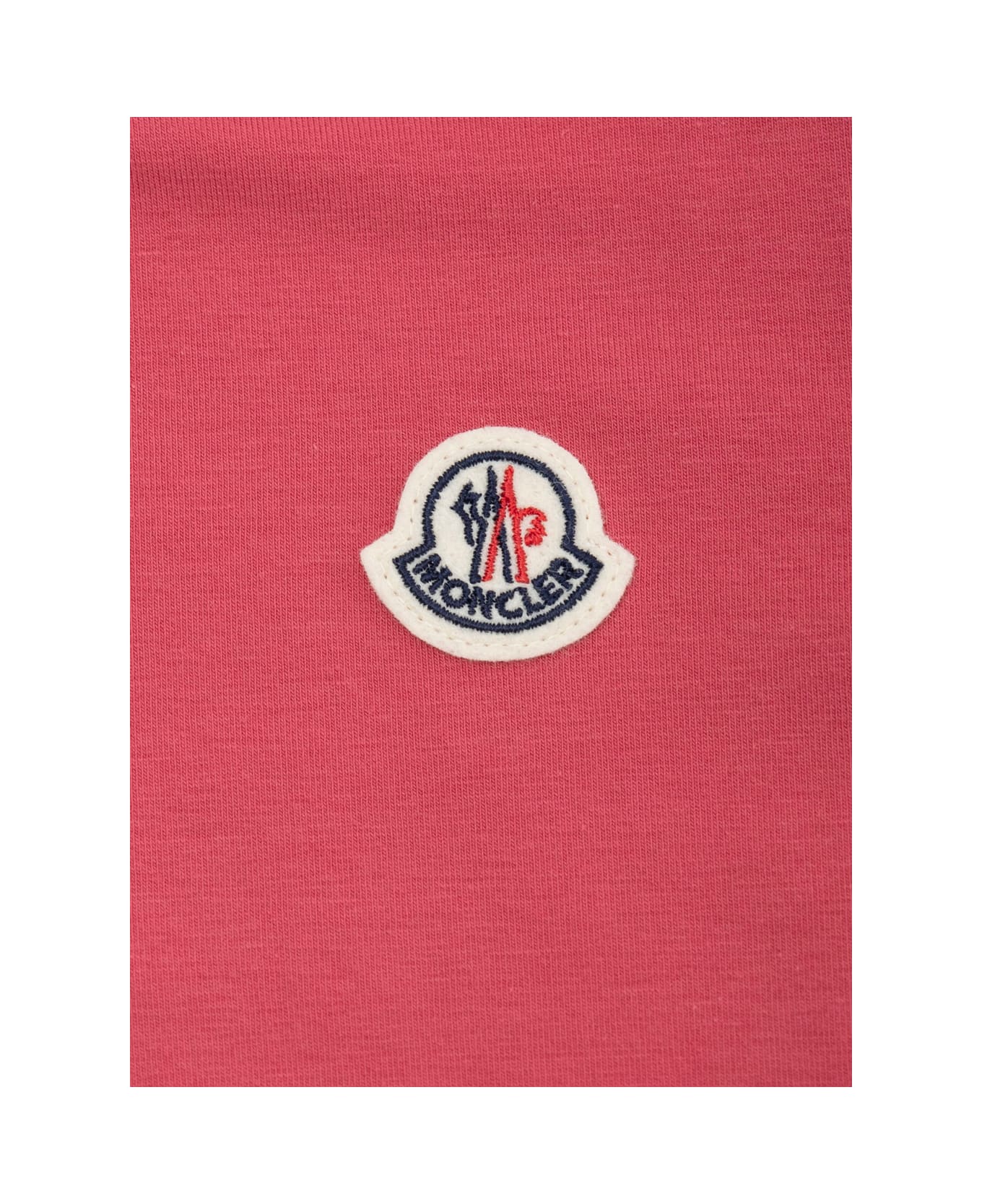 Moncler Red Crewneck Dress With Logo Patch Applied On The Front In Cotton Baby - Red