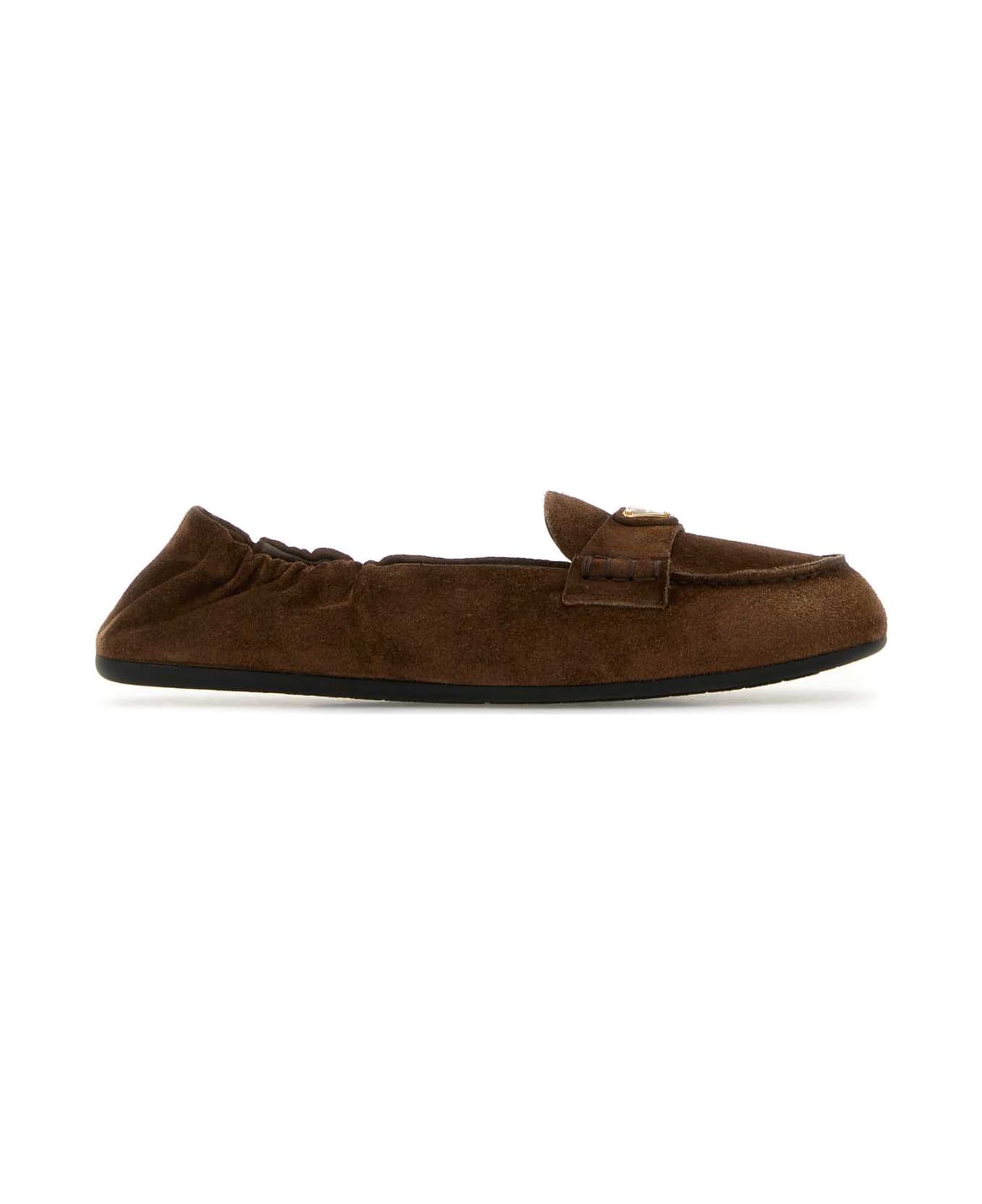 Prada Brown Suede Laofers - ECRU