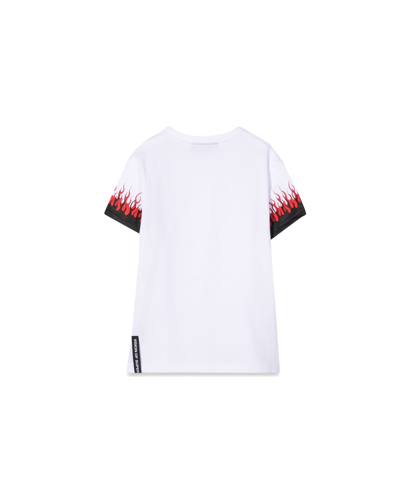 Vision of Super White Kids Tshirt With Double Flame - WHITE