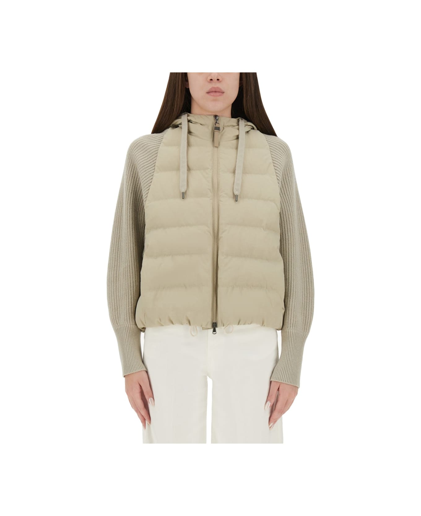 Brunello Cucinelli Down Jacket With Knitted Sleeves - BEIGE