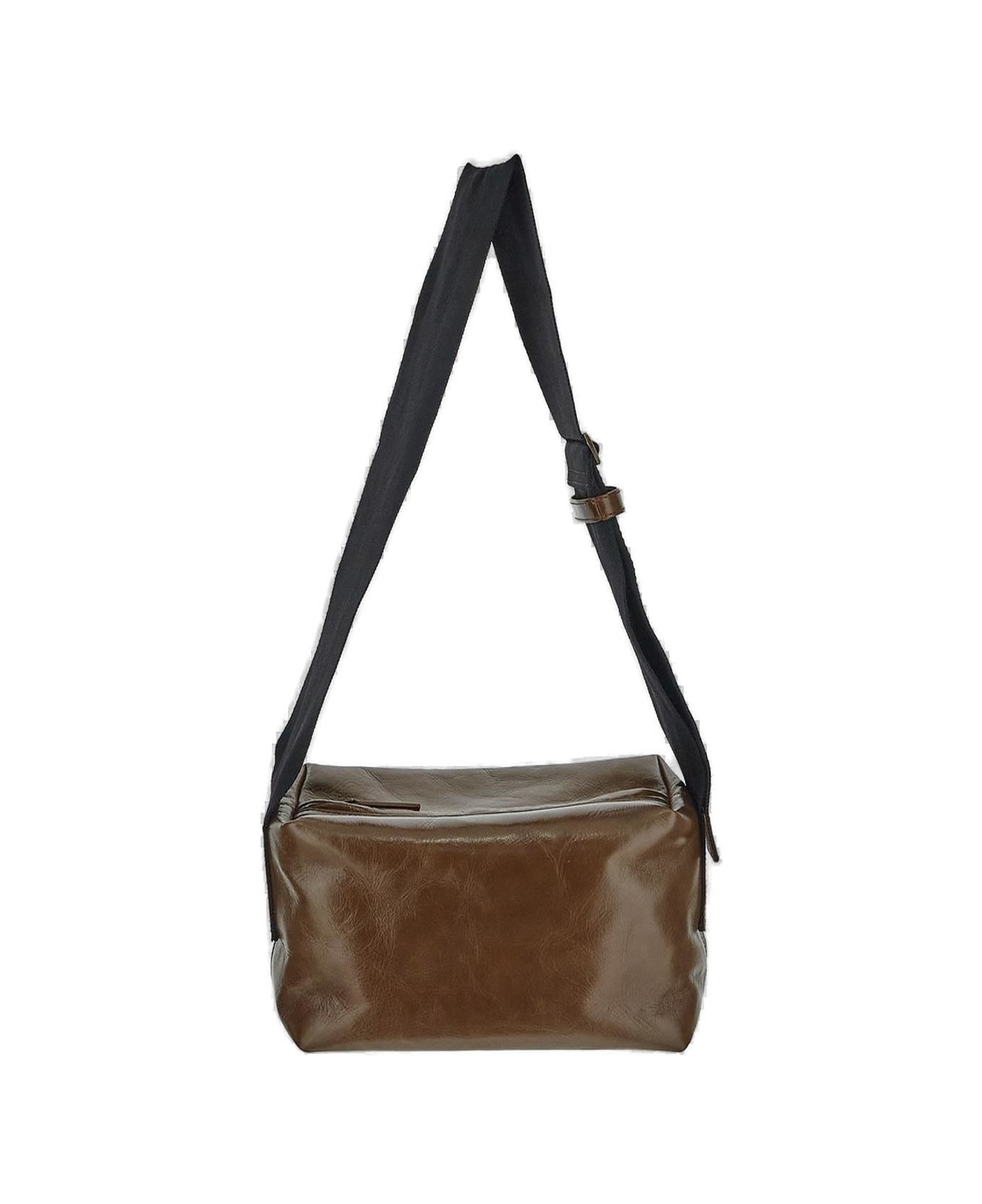 Uma Wang Buckle Detailed Zip-up Shoulder Bag - BROWN