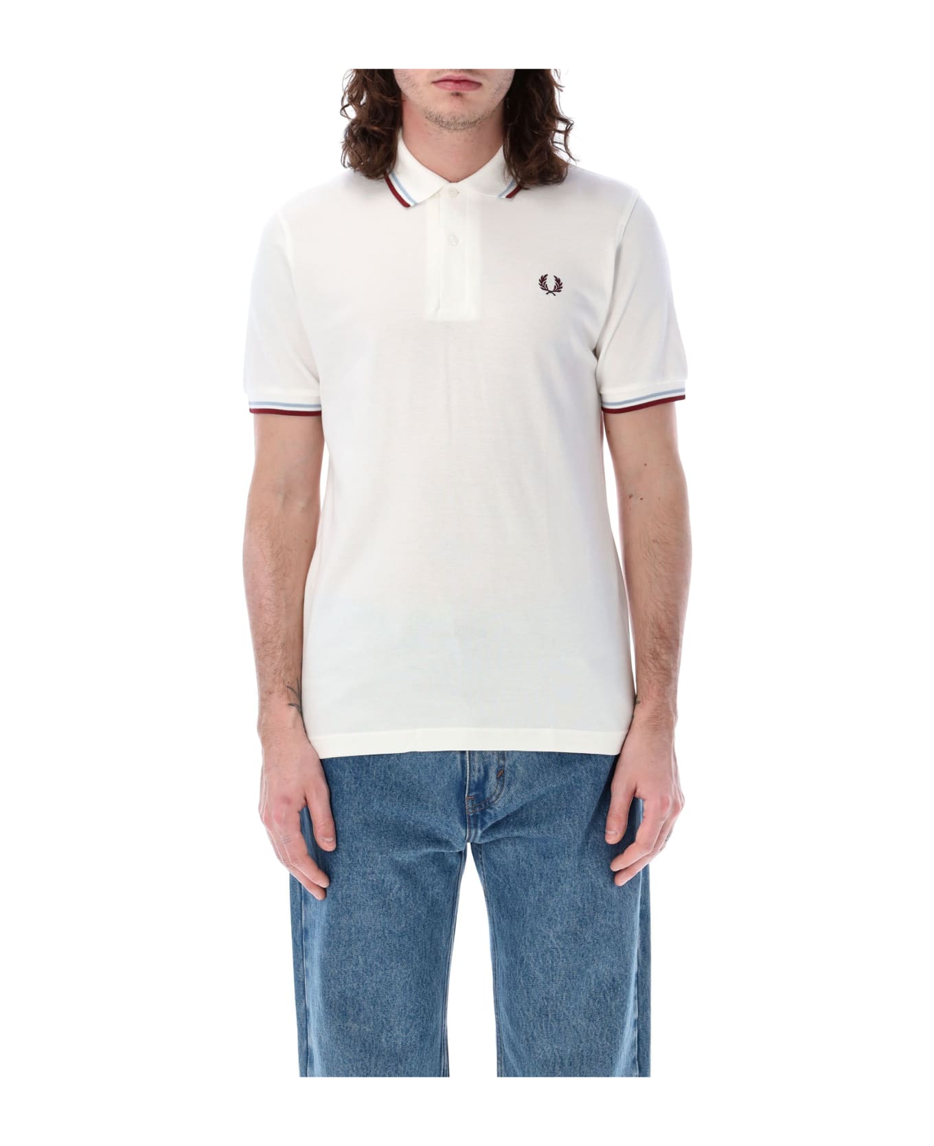 Fred Perry The Original Twin Tipped Piqué Polo Shirt - WHITE MAROON ポロシャツ