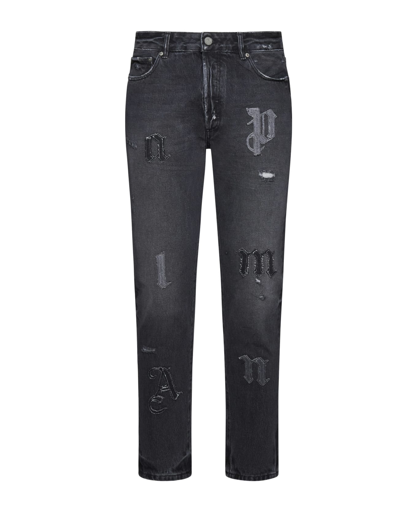 Palm Angels Jeans With Logoed Patches - Black vlack デニム