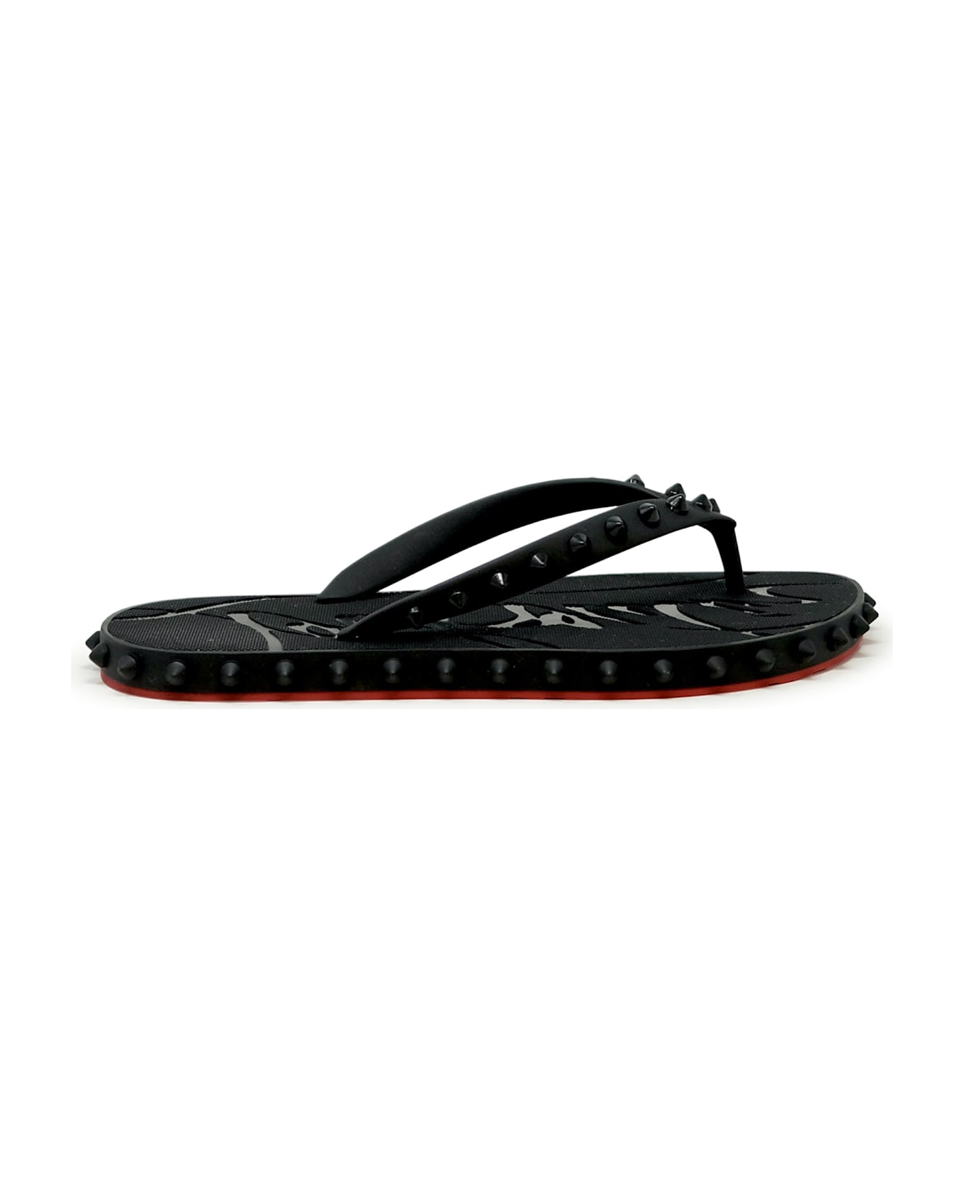 Christian Louboutin Black Rubber Super Loubi Flat Flip Thongs - BLACK