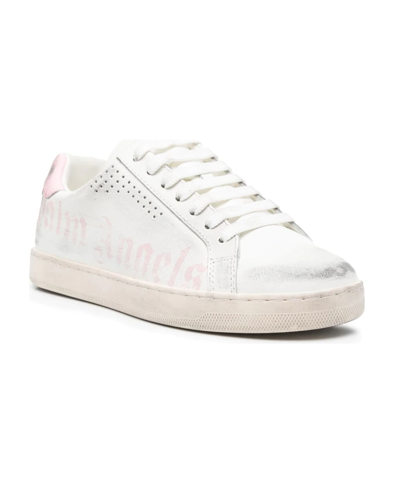 Palm Angels Logo Printed Distressed Lace-up Sneakers - Bianco+rosa