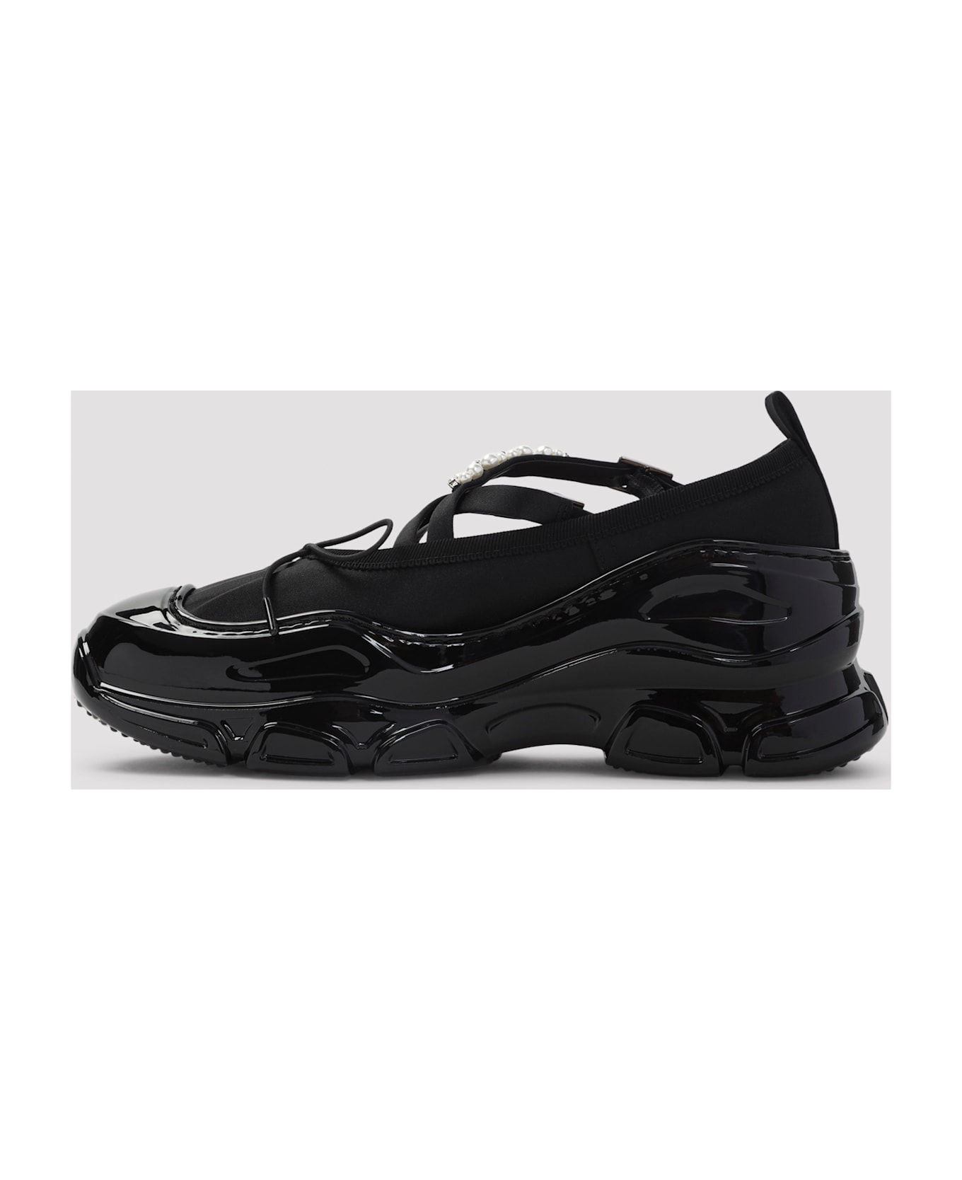 Simone Rocha Classic Criss Cross Tracker Ballerina - Black Clear Pearl
