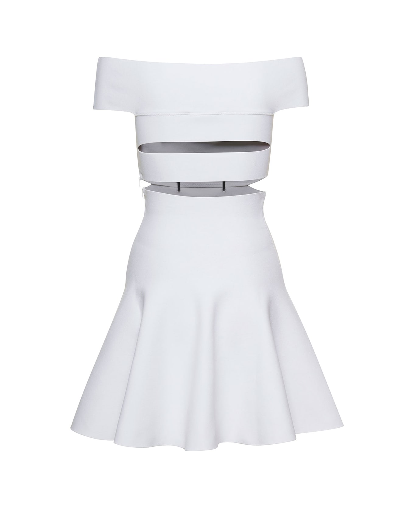 Alexander McQueen White Off-the-shoulders Mini Dress With D Rings In Viscose Blend Knit Woman - White