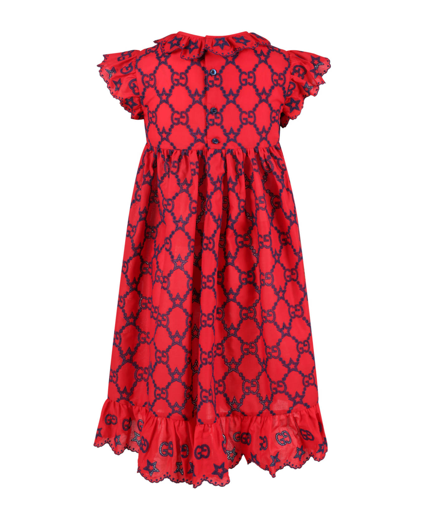 Gucci Red Dress For Girl With Stars - Red Navy