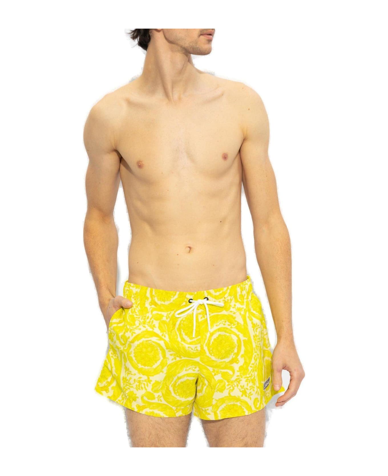 Versace Barocco-printed Drawstring Swim Shorts - Mimosa