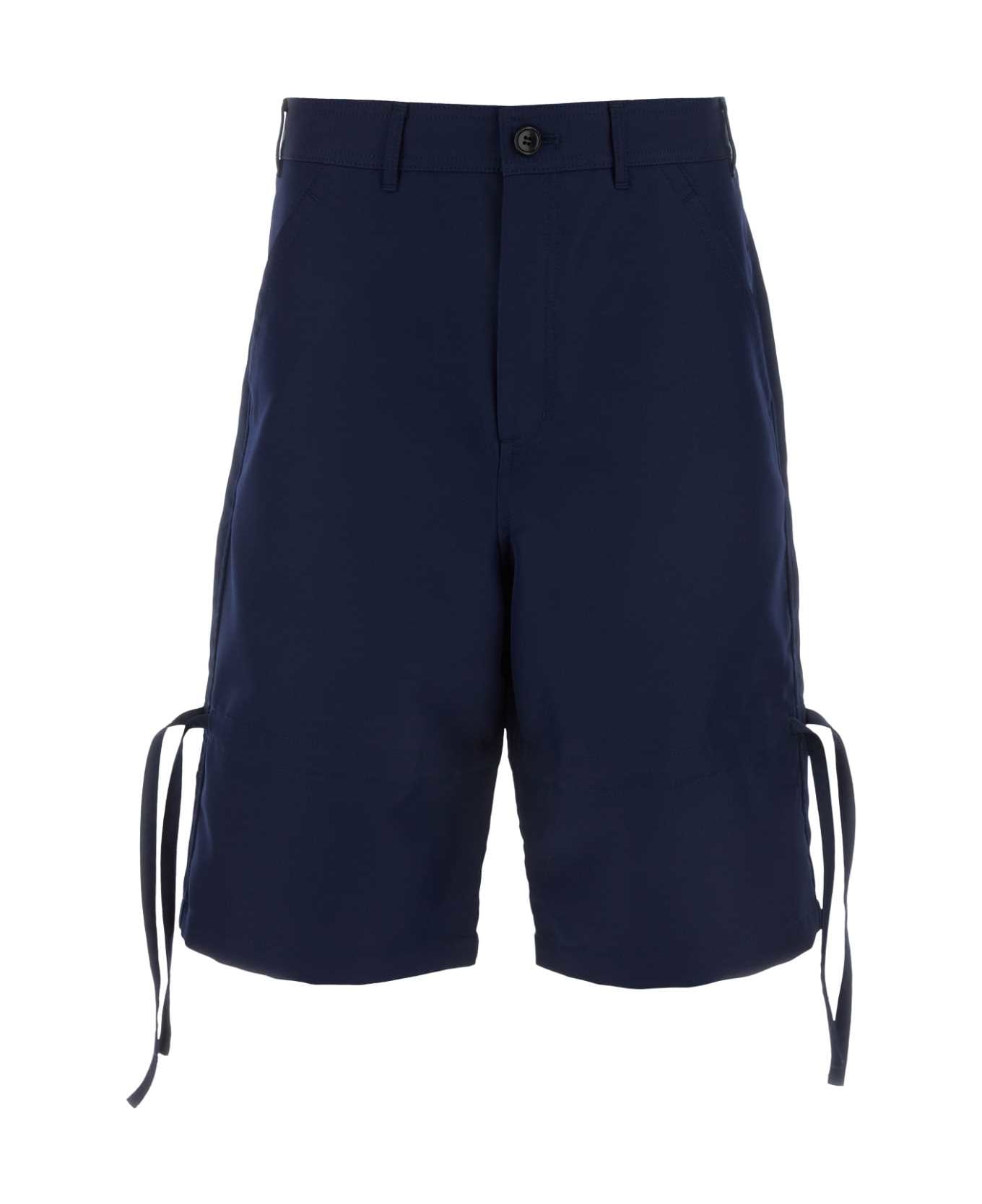 Comme des Garçons Navy Blue Polyester Bermuda Shorts - NAVY