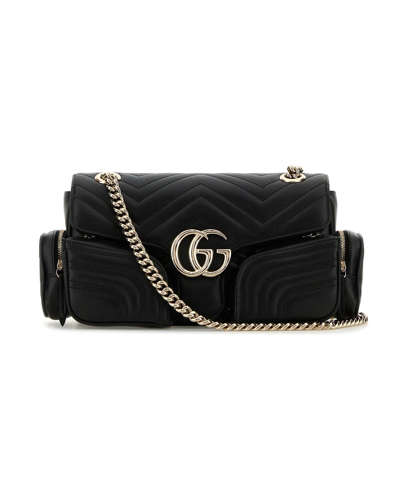 Gucci Black Leather Small Gg Marmont Shoulder Bag - Black