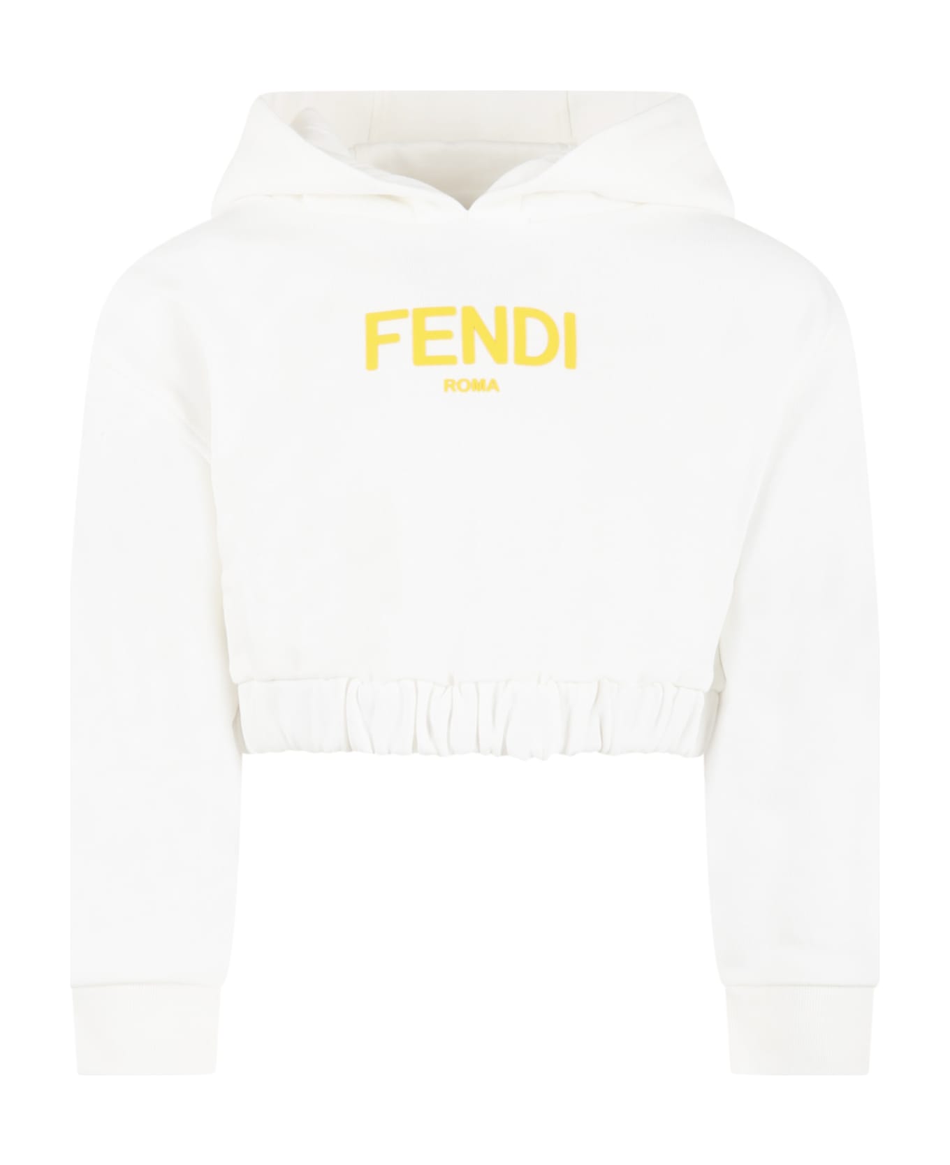 Fendi White Sweatshirt For Girl With Yellow Logo - White ニットウェア＆スウェットシャツ