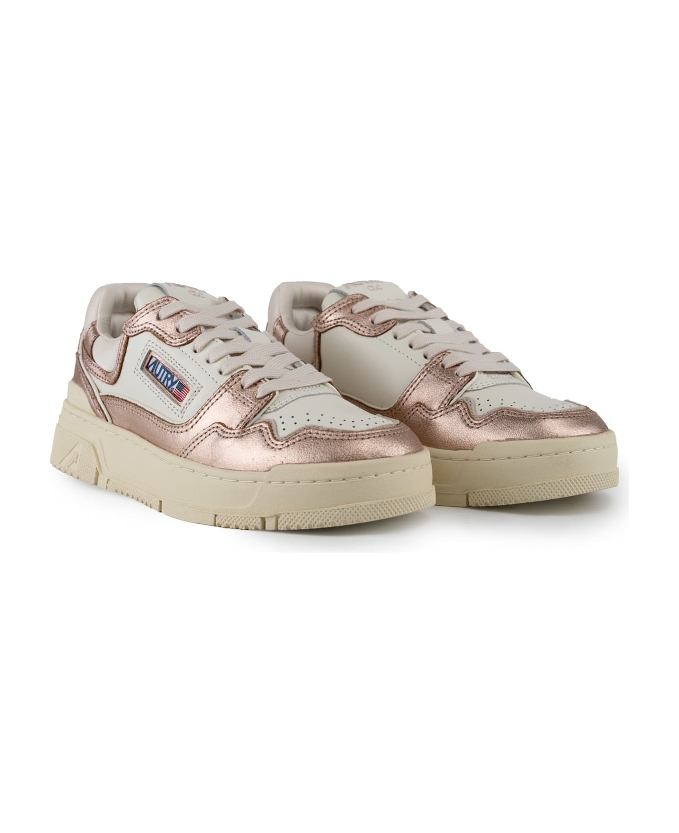 Autry Clc Sneakers In Metal Leather - Met/bot wht/copper