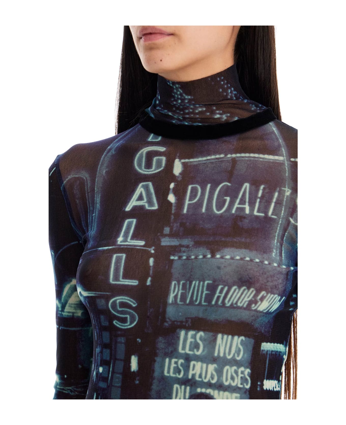 Jean Paul Gaultier 'pigalle Print Tulle Top With - NAVY/LIGHTBLUE/WHITE/BLACK (Blue)