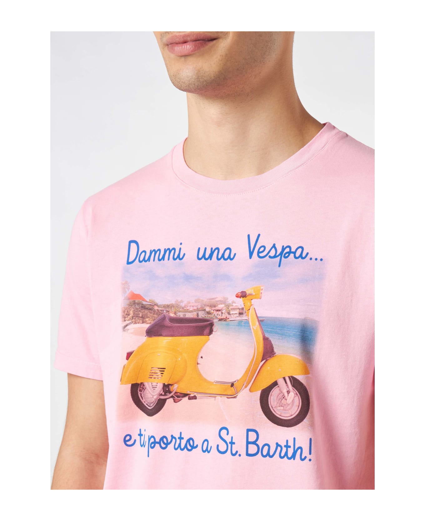 MC2 Saint Barth Man Cotton Vintage Treatment T-shirt With Dammi Una Vespa E Ti Porto A St. Barth Print | Vespa® Special Edition