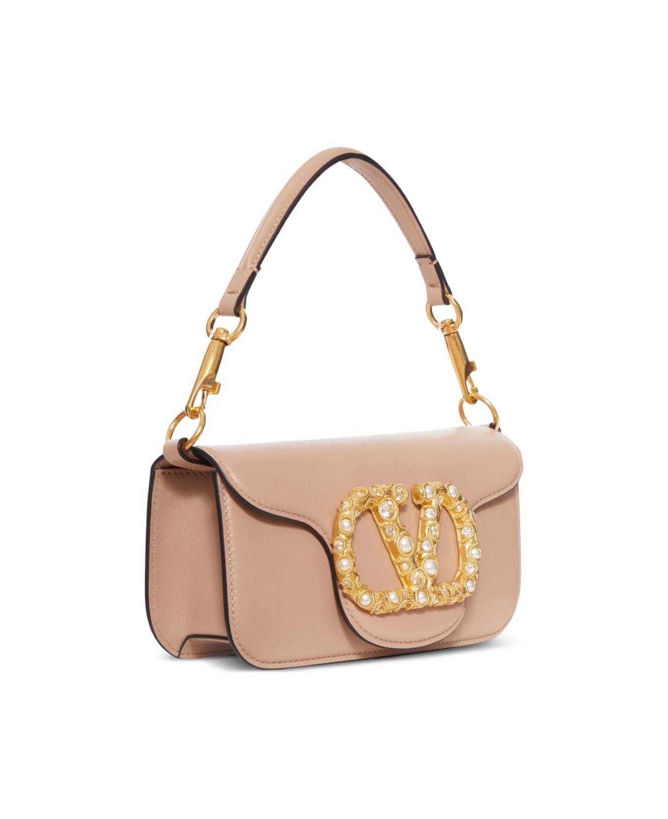 Valentino Garavani Locò Small Leather Shoulder Bag - Powder