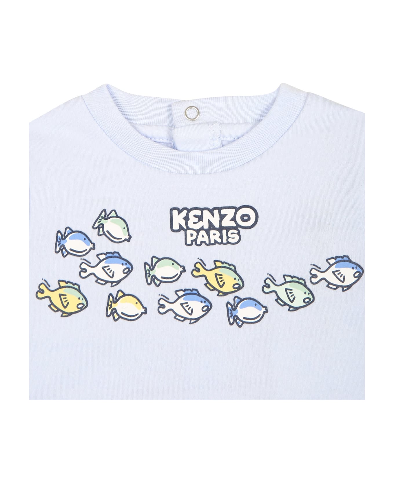 Kenzo Kids Light Blue Babygrow For Baby Boy With Print - Light Blue ボディスーツ＆セットアップ