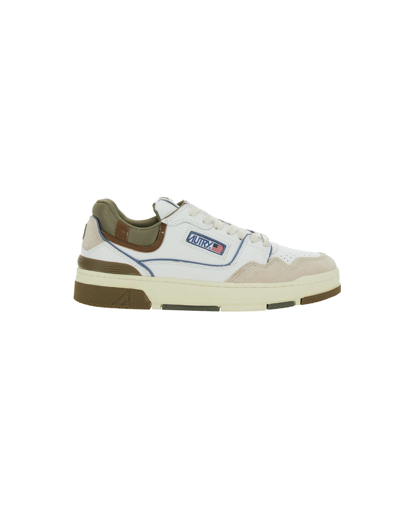 Autry White Low Top Sneakers With Green Details And Logo Patch In Leather And Suede Man - White
