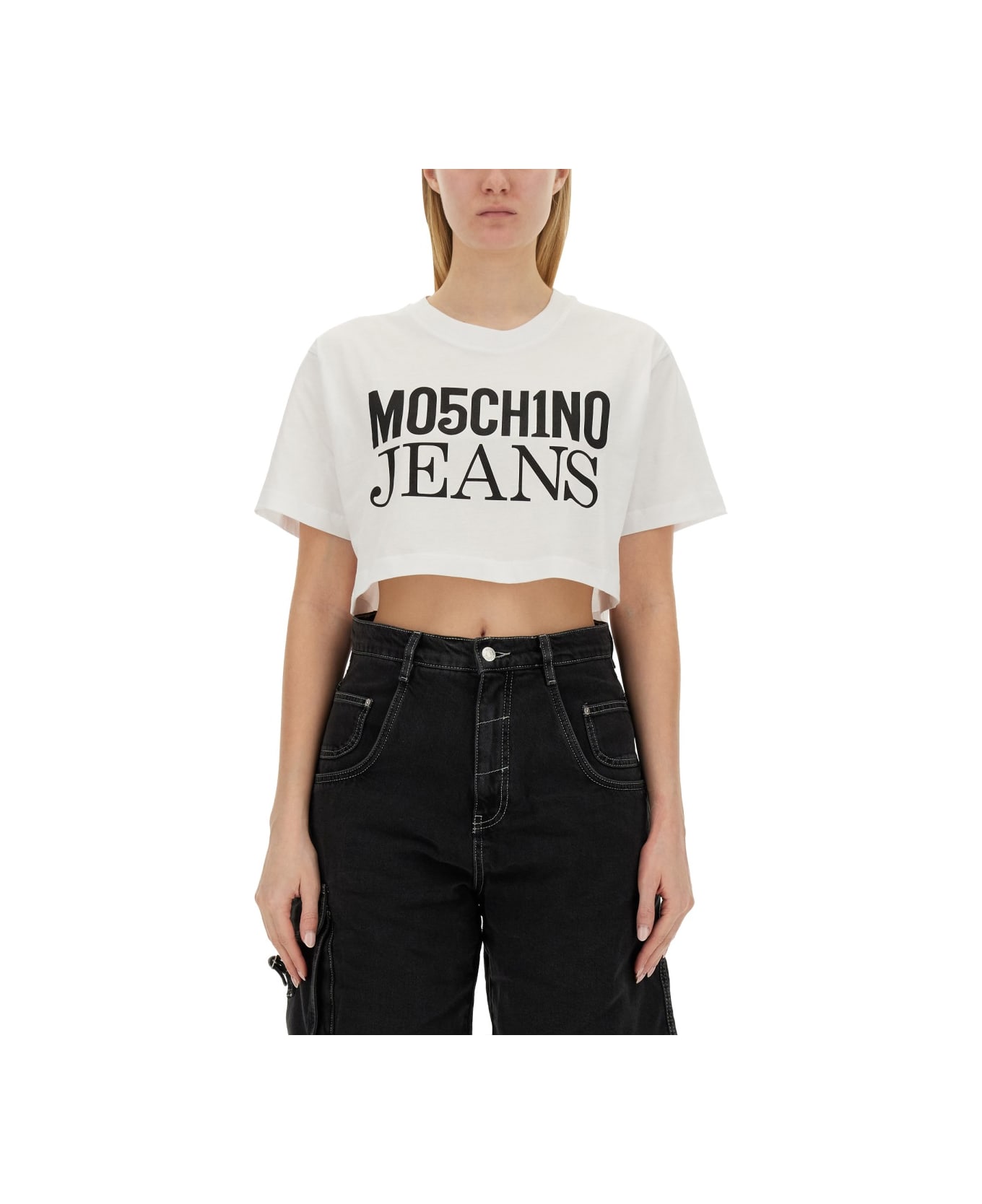 M05CH1N0 Jeans Cropped T-shirt - WHITE