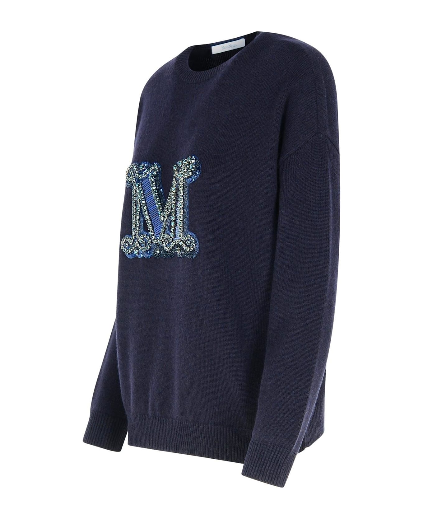 Max Mara Logo Embroidered Knitted Jumper - Blue