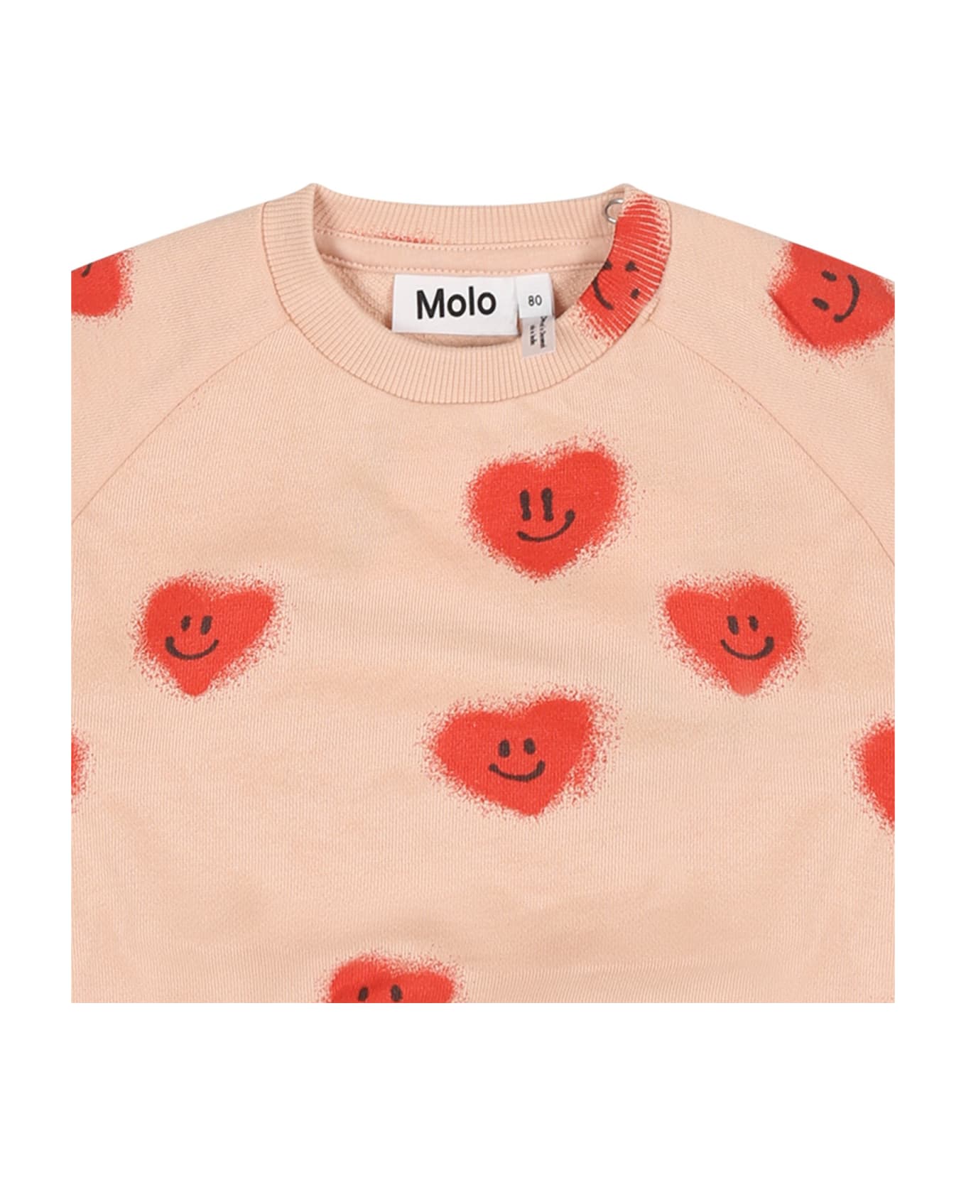 Molo Pink Sweatshirt For Baby Girl With Smiley - Pink ニットウェア＆スウェットシャツ