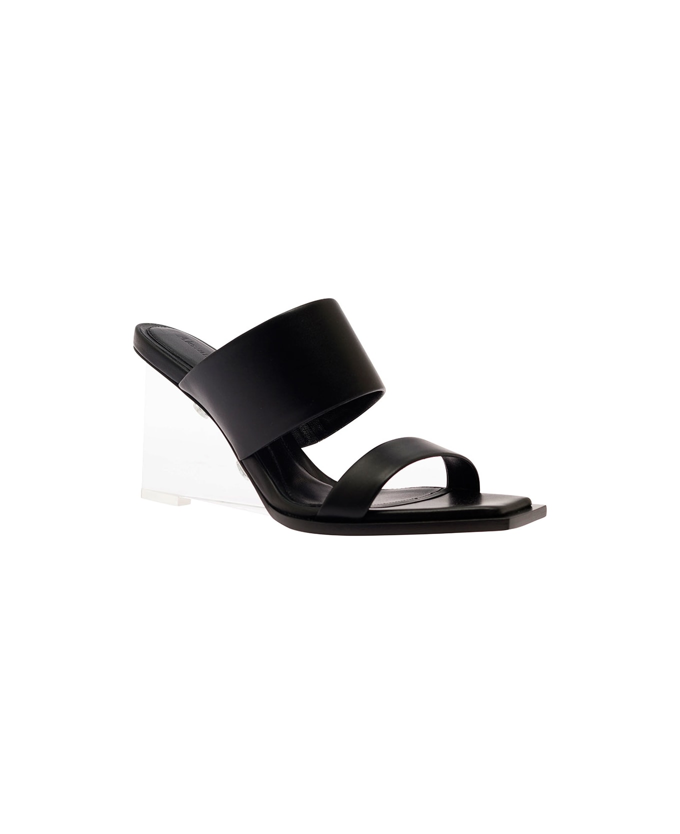 Alexander McQueen Black Wedge With Double Strap And Trasparent Plexiglass Heel In Smooth Leather Woman - Black サンダル