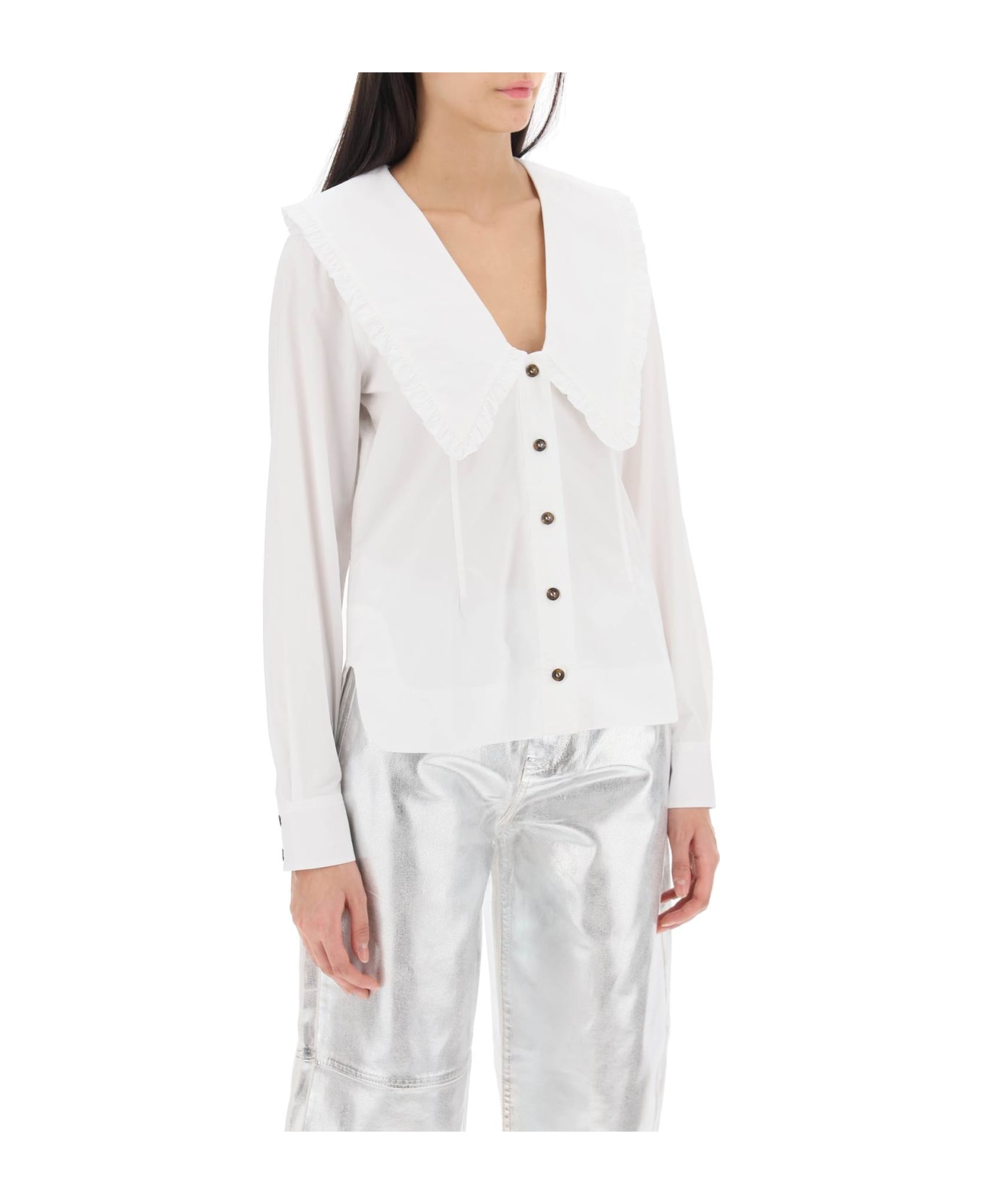 Ganni Maxi Collar Shirt - BRIGHT WHITE (White)
